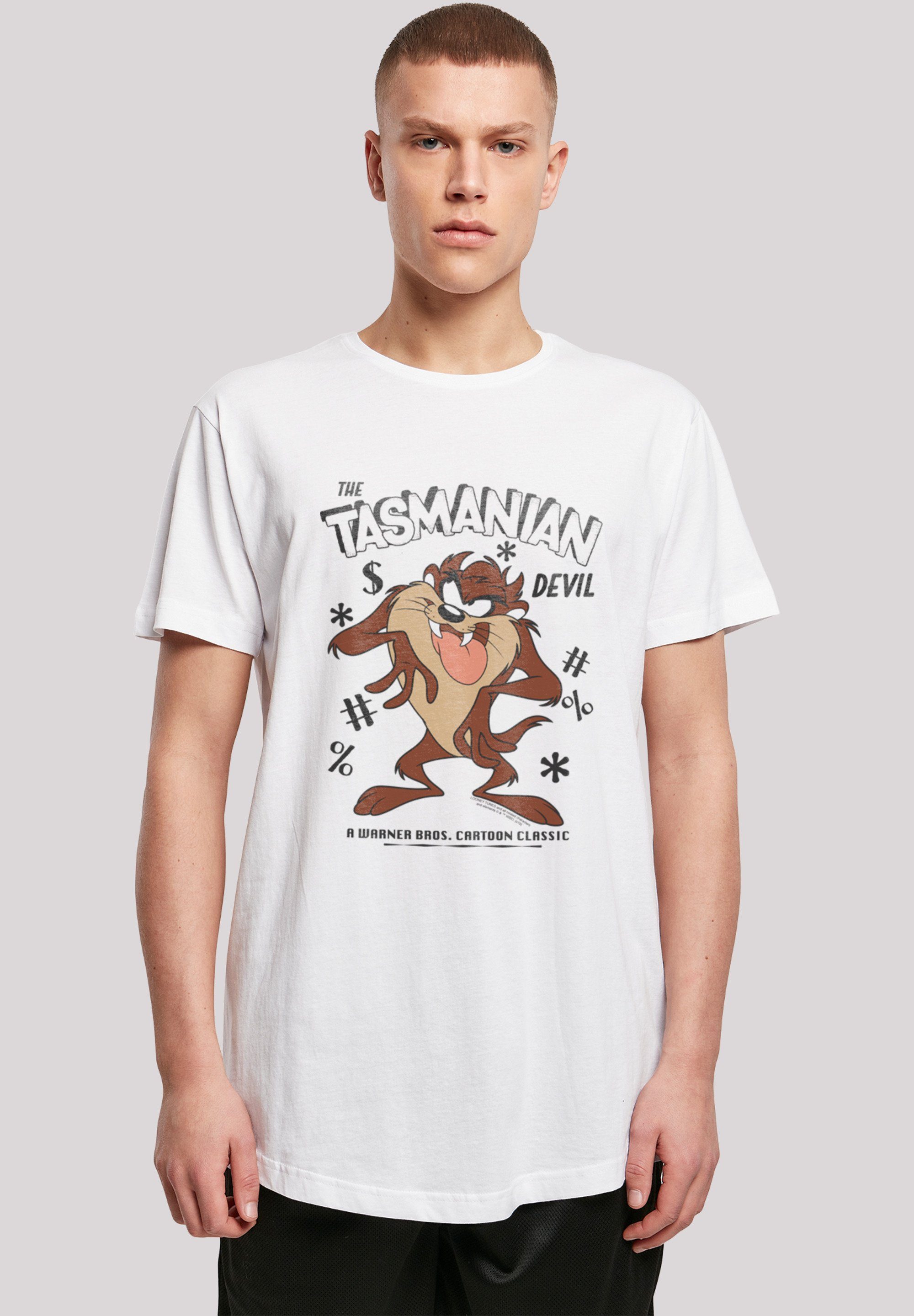 Tasmanian Tunes Print, Baumwollstoff hohem Cut Sehr Devil\' T-Shirt T-Shirt Long mit F4NT4STIC weicher \'Looney Vintage Tragekomfort