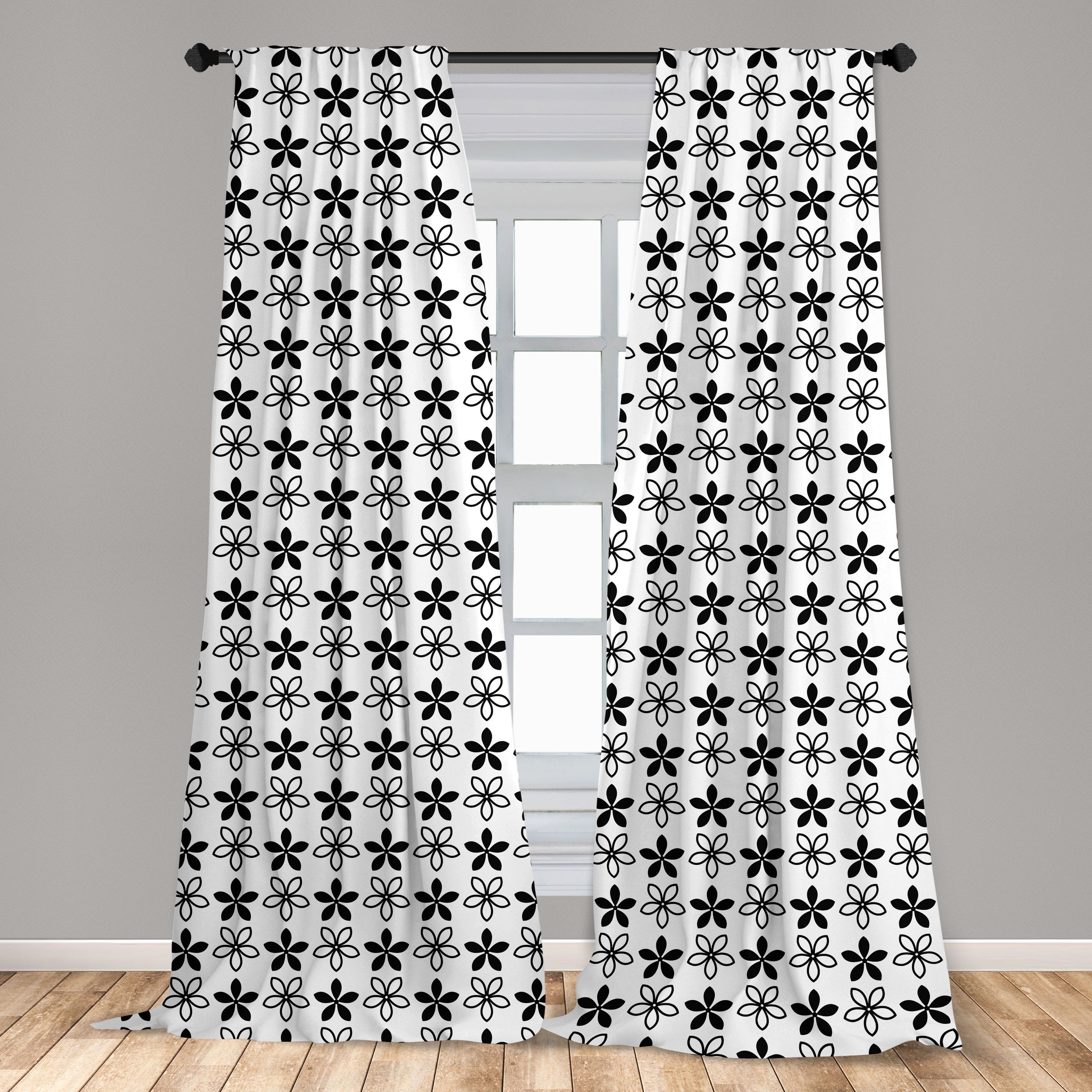 Gardine Vorhang für Abakuhaus, Schlafzimmer Blumen Wohnzimmer Daisy-Blüten-Kunst Microfaser, Dekor, Monochrome