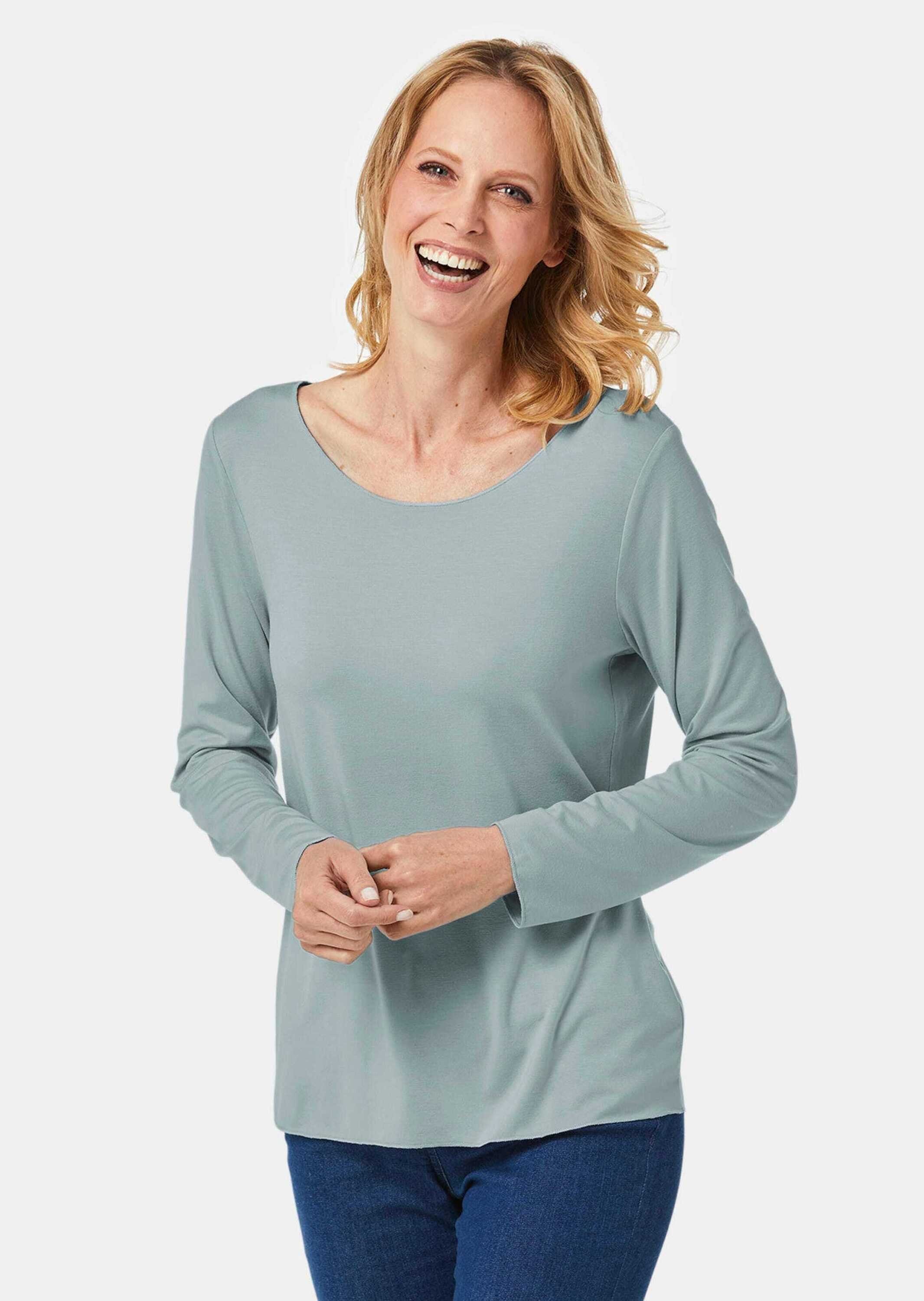 Langarmshirt Kurzgröße: Langarmshirt mit tonaler Zierkante