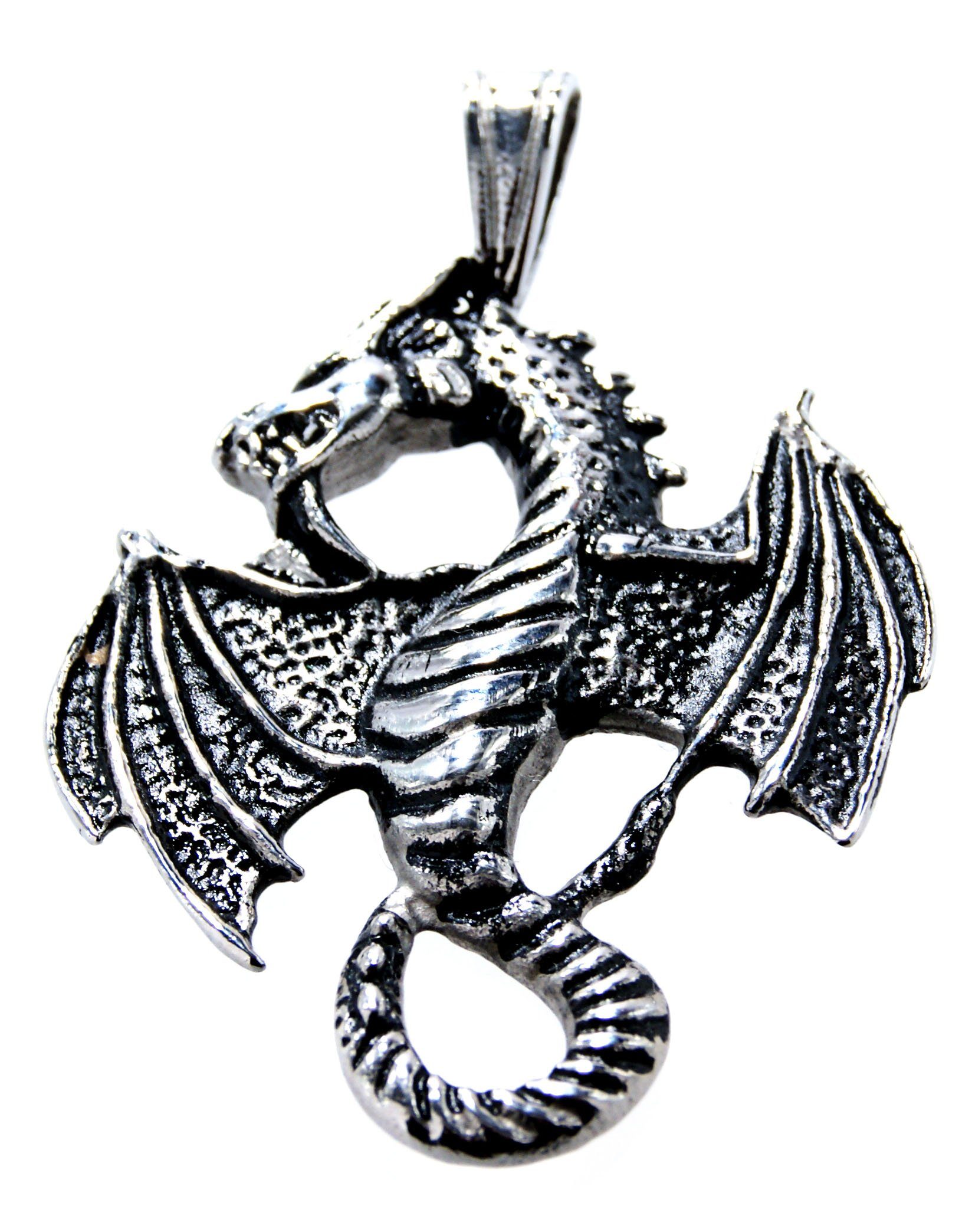 Kiss of aus Kettenanhänger Leather Edelstahl Fantasy Anhänger Dragon Drachen großer Drache