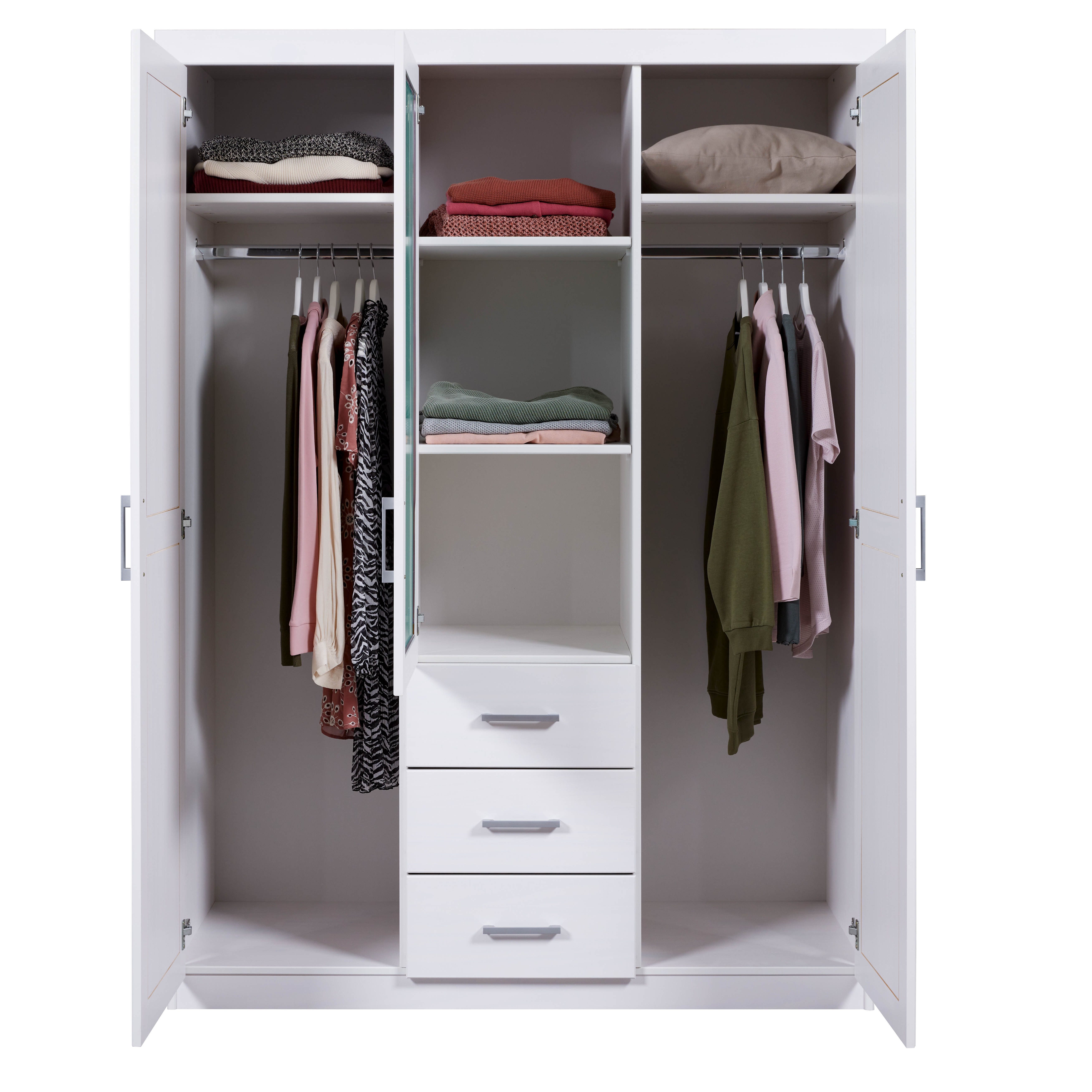 Inter Link Kleiderschrank Geraldo weiss Kiefer Massivholz, viel Stauraum, Landhaus Charme