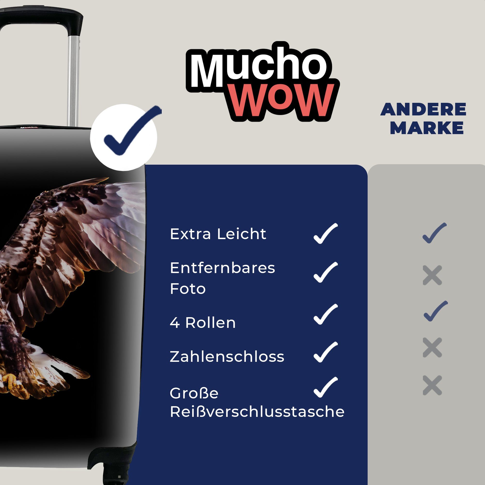 MuchoWow Handgepäckkoffer Adler - für - Rollen, Handgepäck Vogel 4 mit Reisetasche Ferien, Reisekoffer Federn, rollen, Trolley