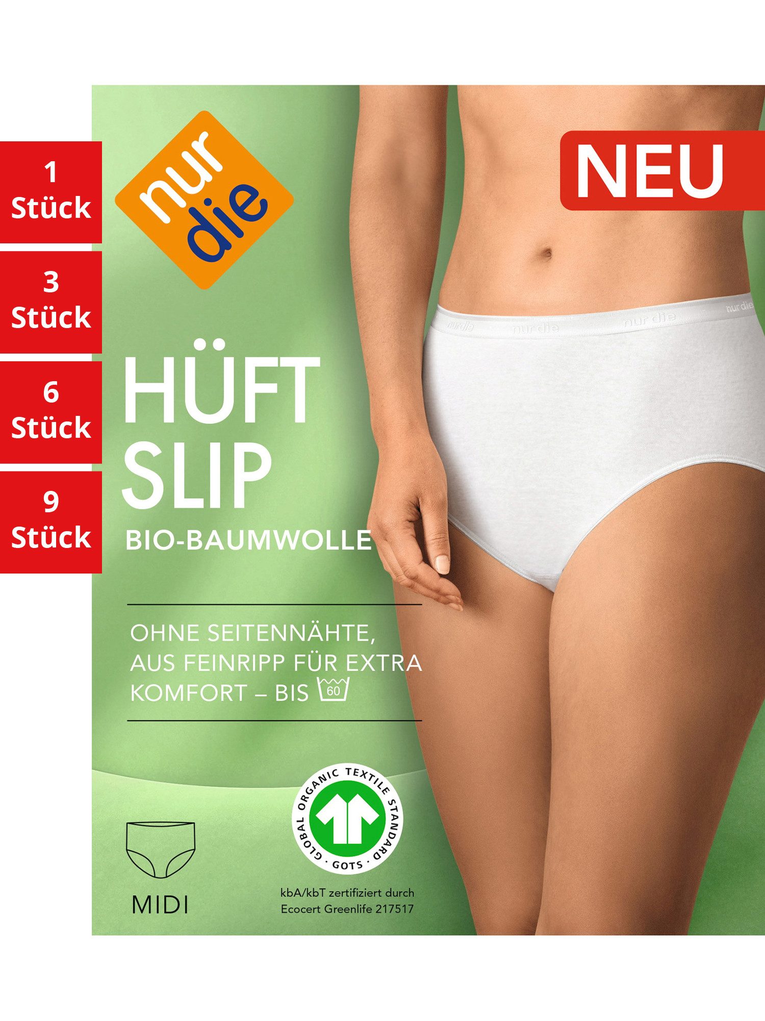 Nur Die Hüftslip GOTS BioBaumwolle Damen (1er/3er/6er/9er Pack, 1-St) unterhose unterwäsche panty