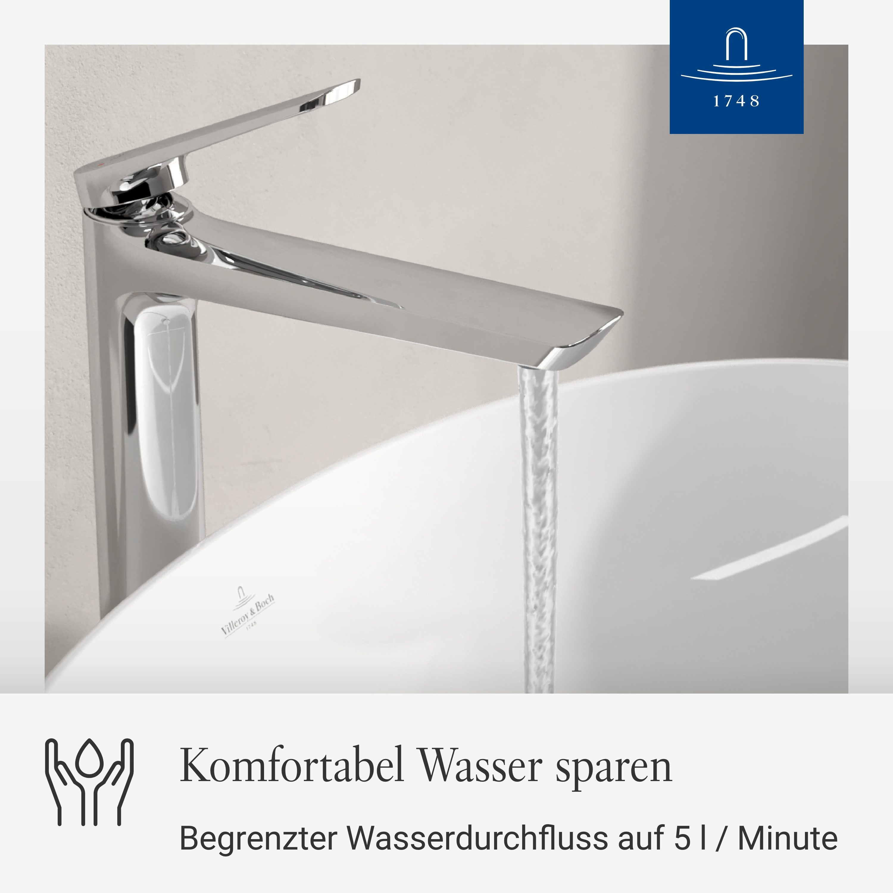 Villeroy & Boch Waschtischarmatur Wasserhahn Bad mit Keramikkartusche, Waschbeckenarmatur wassersparend