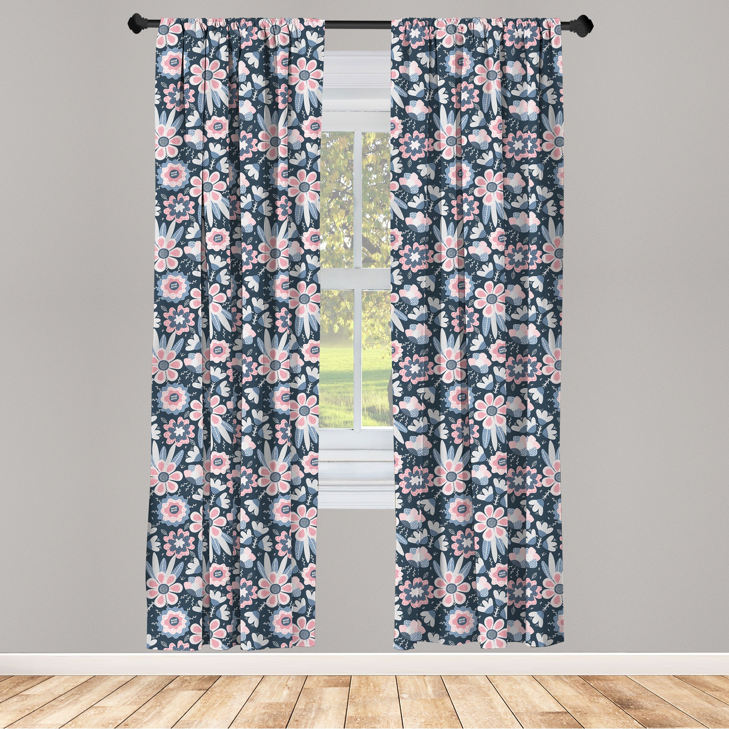 Gardine Vorhang für Wohnzimmer Schlafzimmer Dekor, Abakuhaus, Microfaser, Blumen Garten-Szene in Pastelltönen