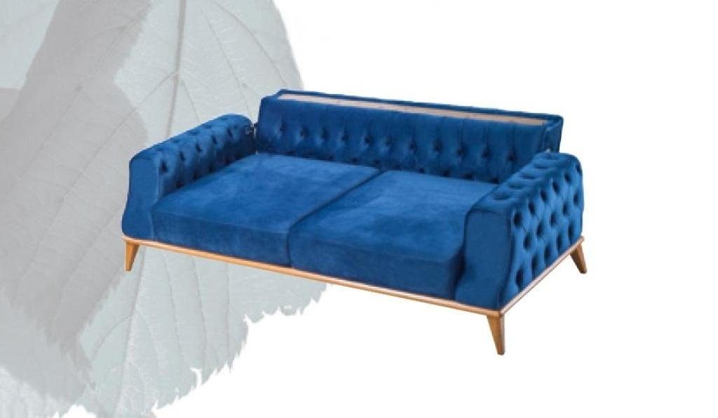 Klassische Design Sofa, JVmoebel 3 Wohnzimmer Blau Sofa Chesterfield Sitzer