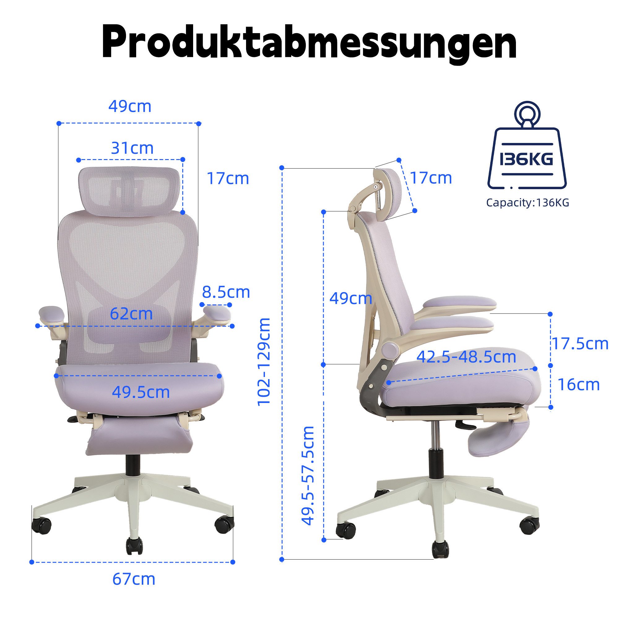Nuchairsey Bürostuhl Klappbarer ergonomischer Bürostuhl mit Fußstütze & Kopfstütze (1 St), Platzsparend faltbar, mit Lendenstütze, Armlehnen & Polster