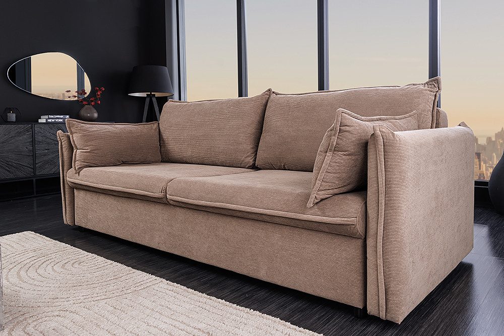 Preisvergleich für riess-ambiente Schlafsofa APARTMENT 215cm taupe · XXL 3-Sitzer-Couch mit Cord-Bezug inkl. Kissen, Einzelartikel 1 Teile,, BxHxT 194x43x86 cm