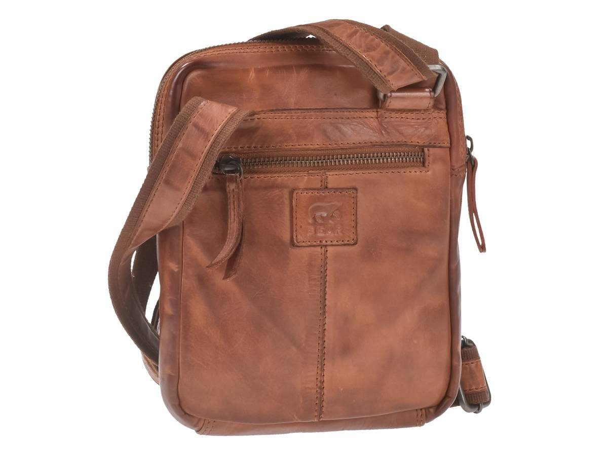 kleine Design 19x24cm, weiches Schultertasche cognac Leder Sasha, Bear Umhängetasche Crossover,