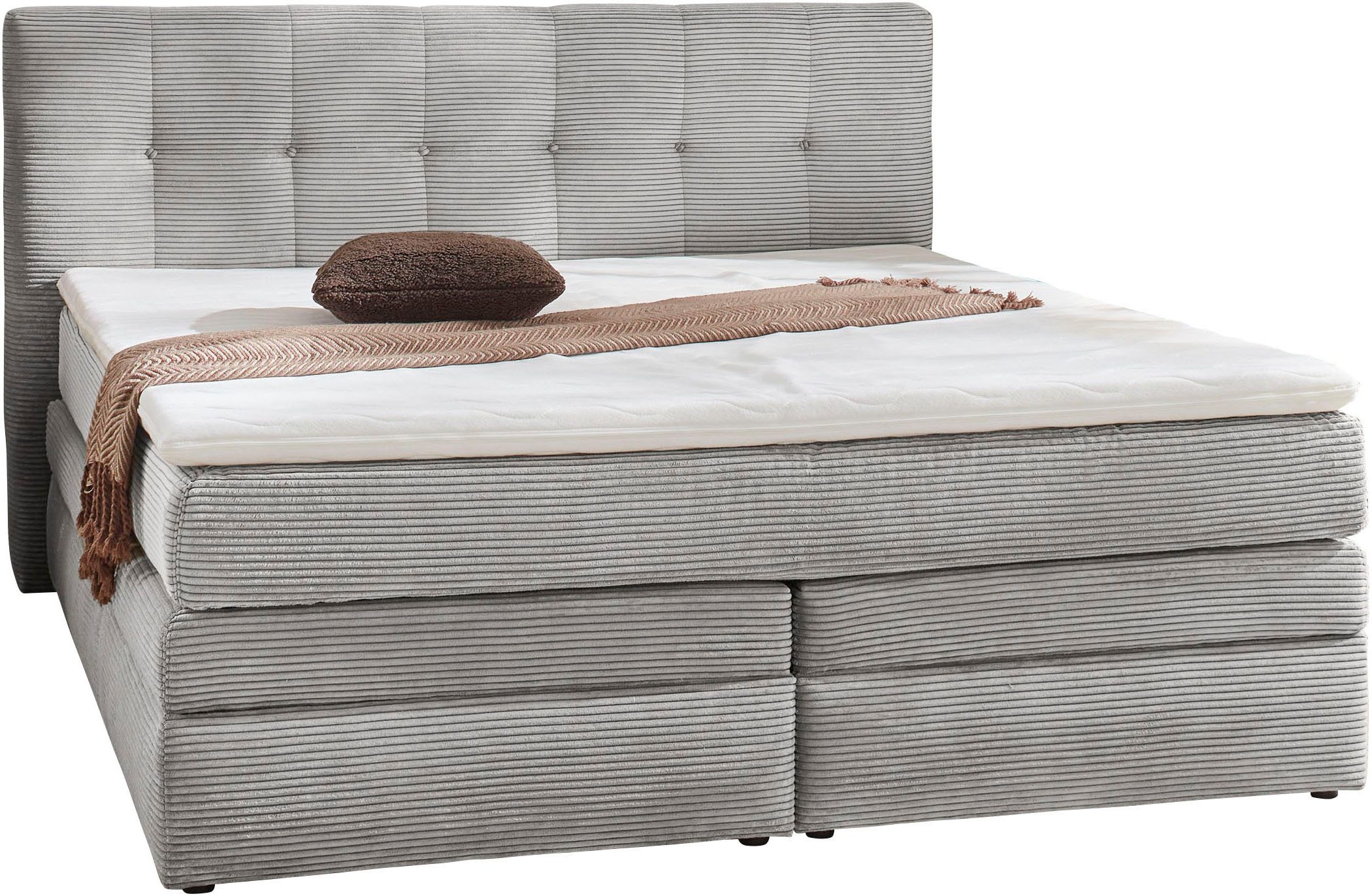 Jockenhöfer Gruppe Boxspringbett AMY in Cord, erhältlich in den Breiten 180cm & 200cm, mit Bettkasten und Topper