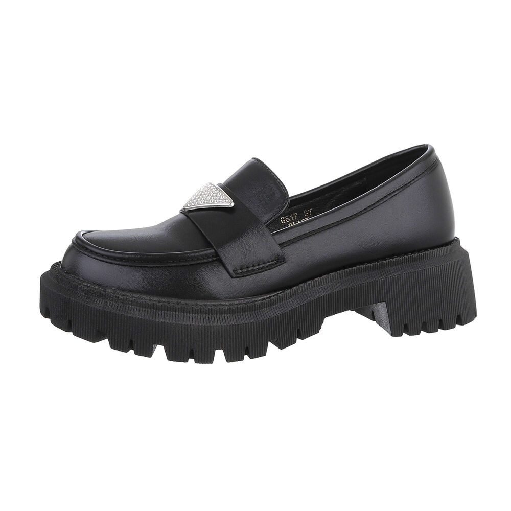 Ital-Design Damen Mokassins mit feiner Verzierung Slipper (86188105) Blockabsatz Mokassins in Schwarz