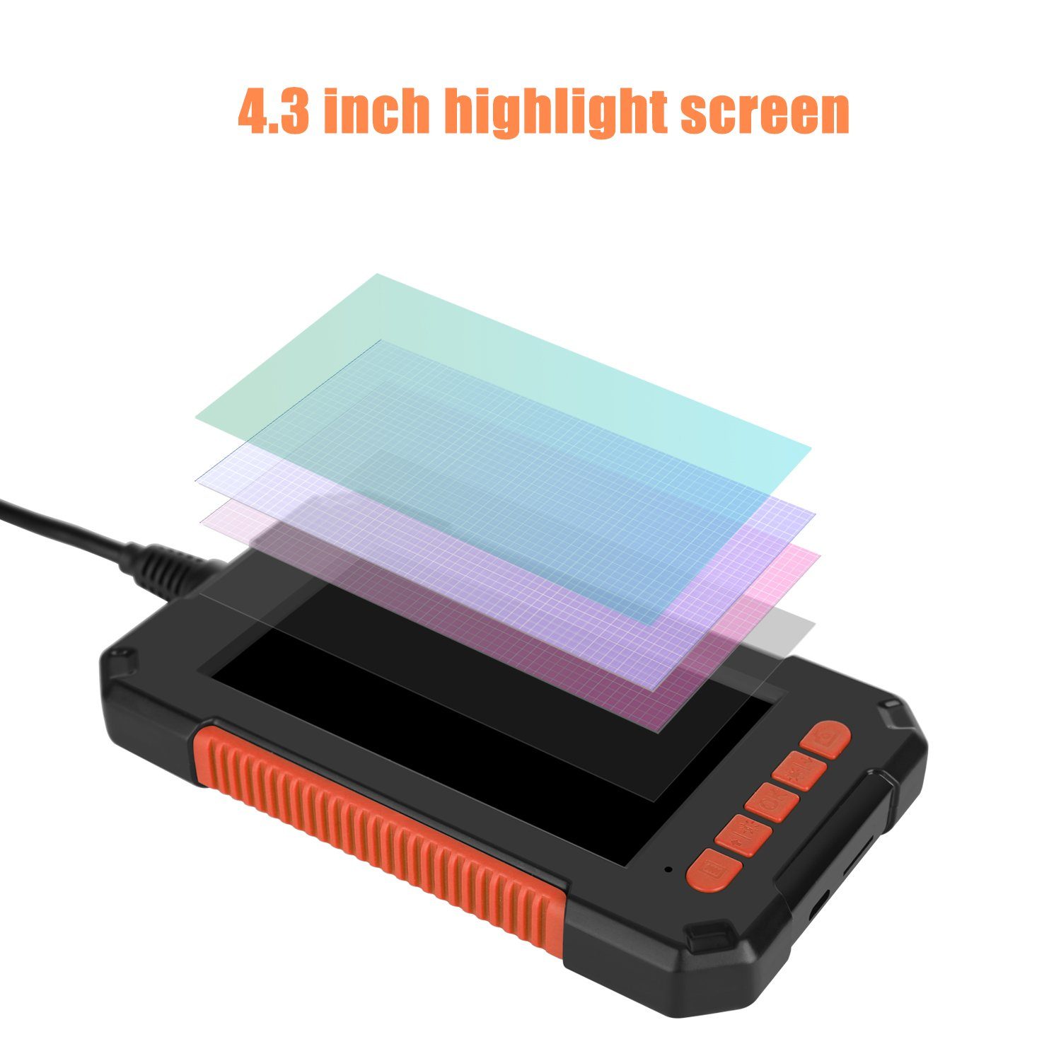 Daskoo 4.3'' LCD Endoskop1080P Rohrkamera Draht, Inspektionskamera HD Inspektionkamera IP67) Endoscope harter 8mm (10m