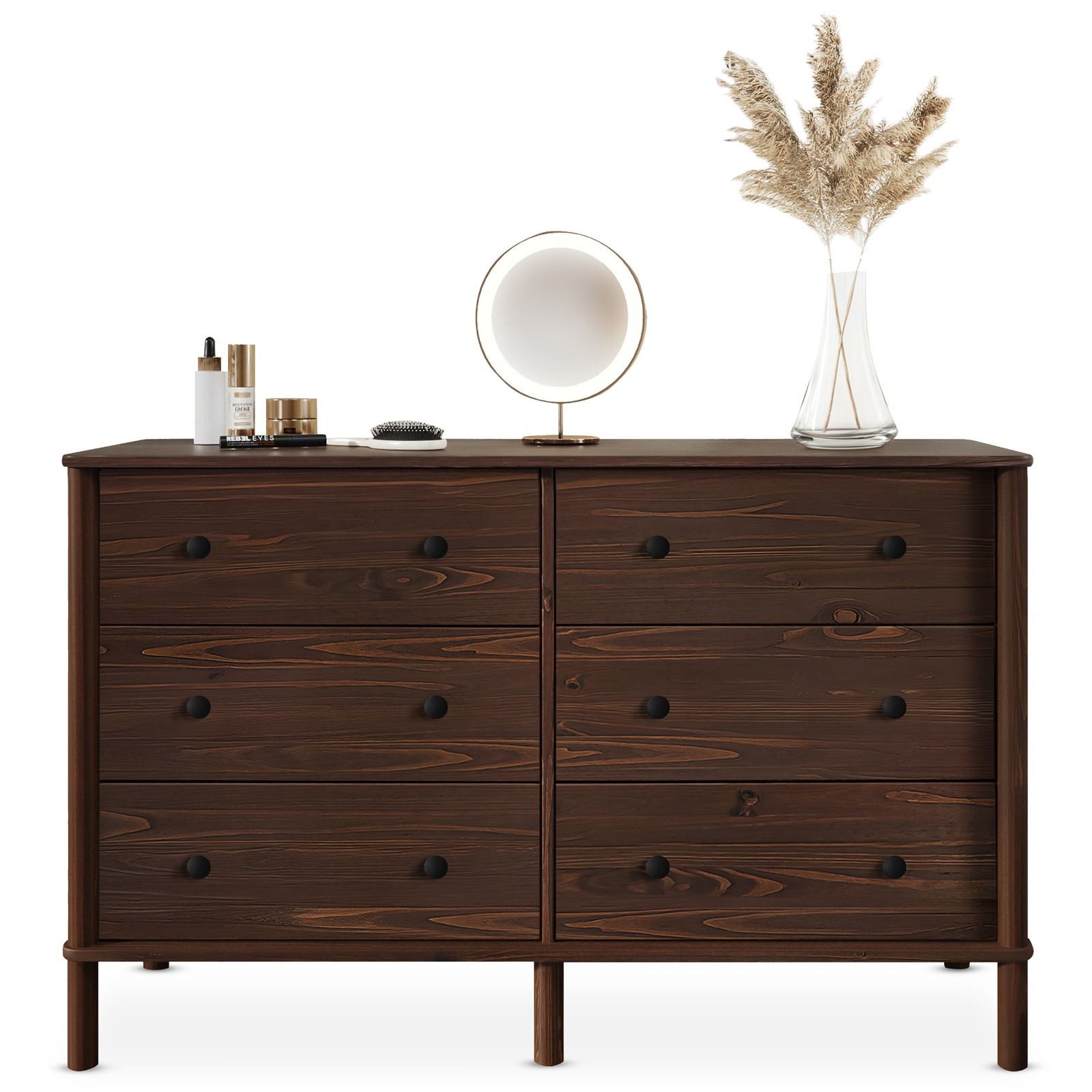 IDIMEX Kommode APOANA, Sideboard mit 6 Schubladen aus Massivholz skandi Nussbaum farben