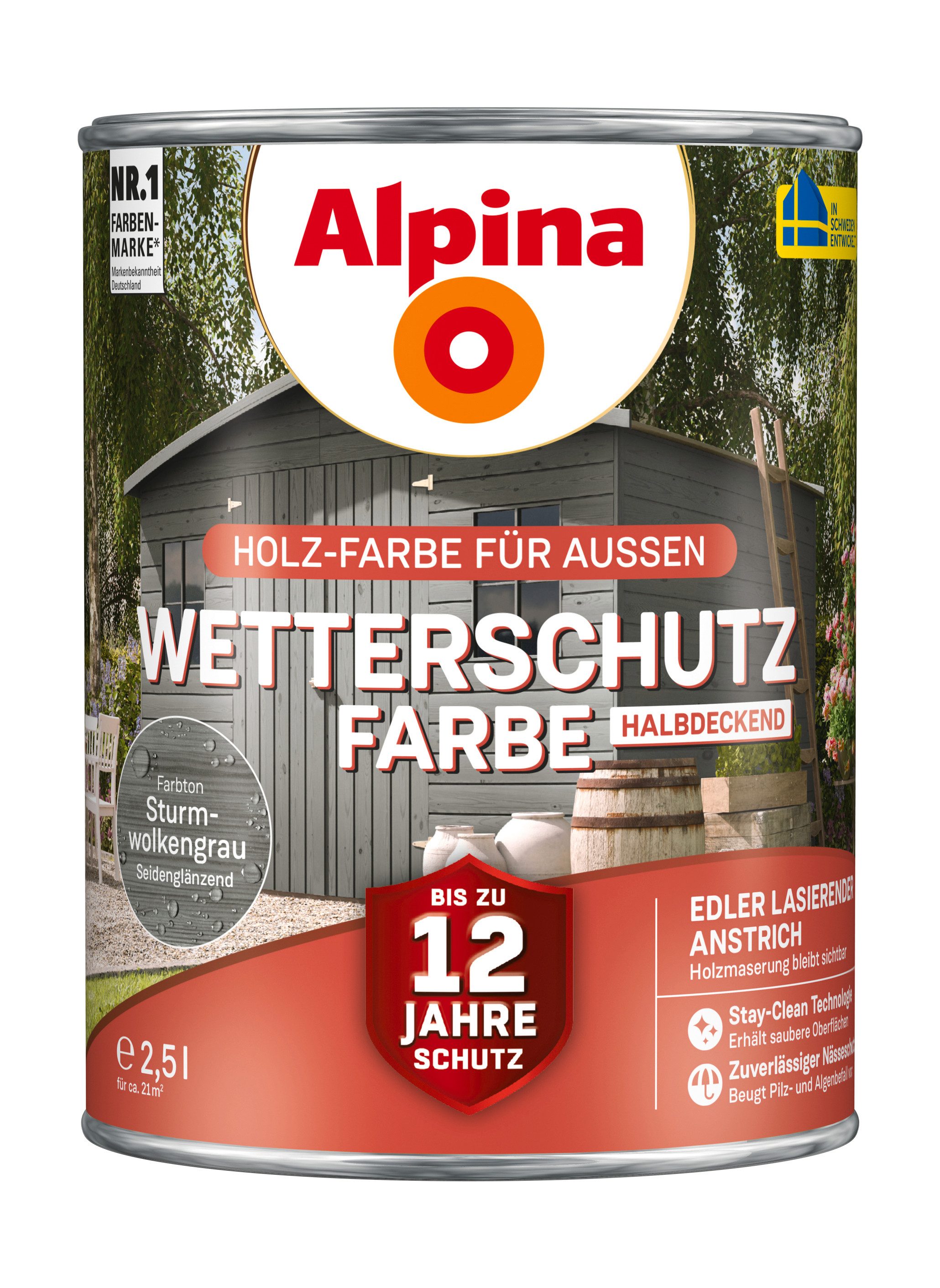 Holzschutzlasur Alpina Wetterschutz-Farbe halbdeckend seidenmatt