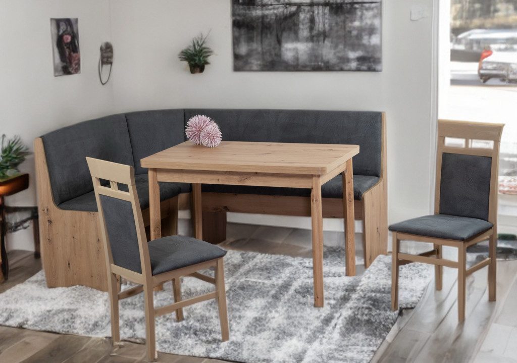 Stolebaenk Eckbankgruppe Duisburg Artisan Titanic Ibiza PE/MA, (Eckbankgruppe, 1 x Eckbank, 1 x Tisch, 2 Stühle), Eckbank beidseitig aufbaubar