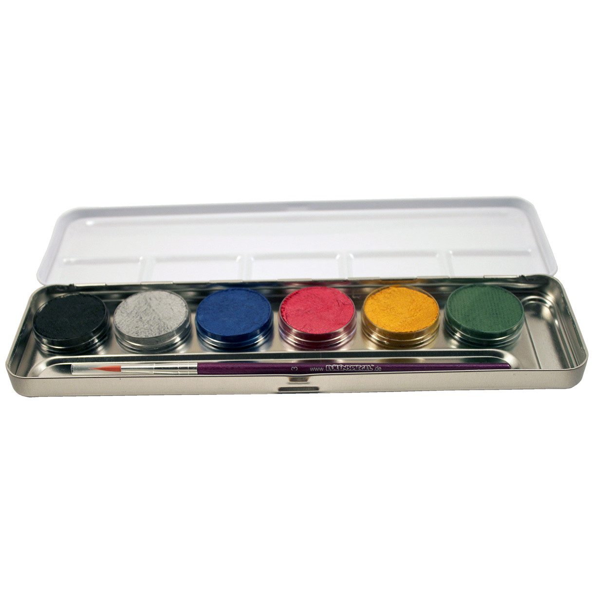 Eulenspiegel Theater Schminkpalette Profi Aqua Perlglanz Metall-Palette mit 6 Farben und Profi Pinsel (1-tlg), Made in Germany, dermatologisch getestet