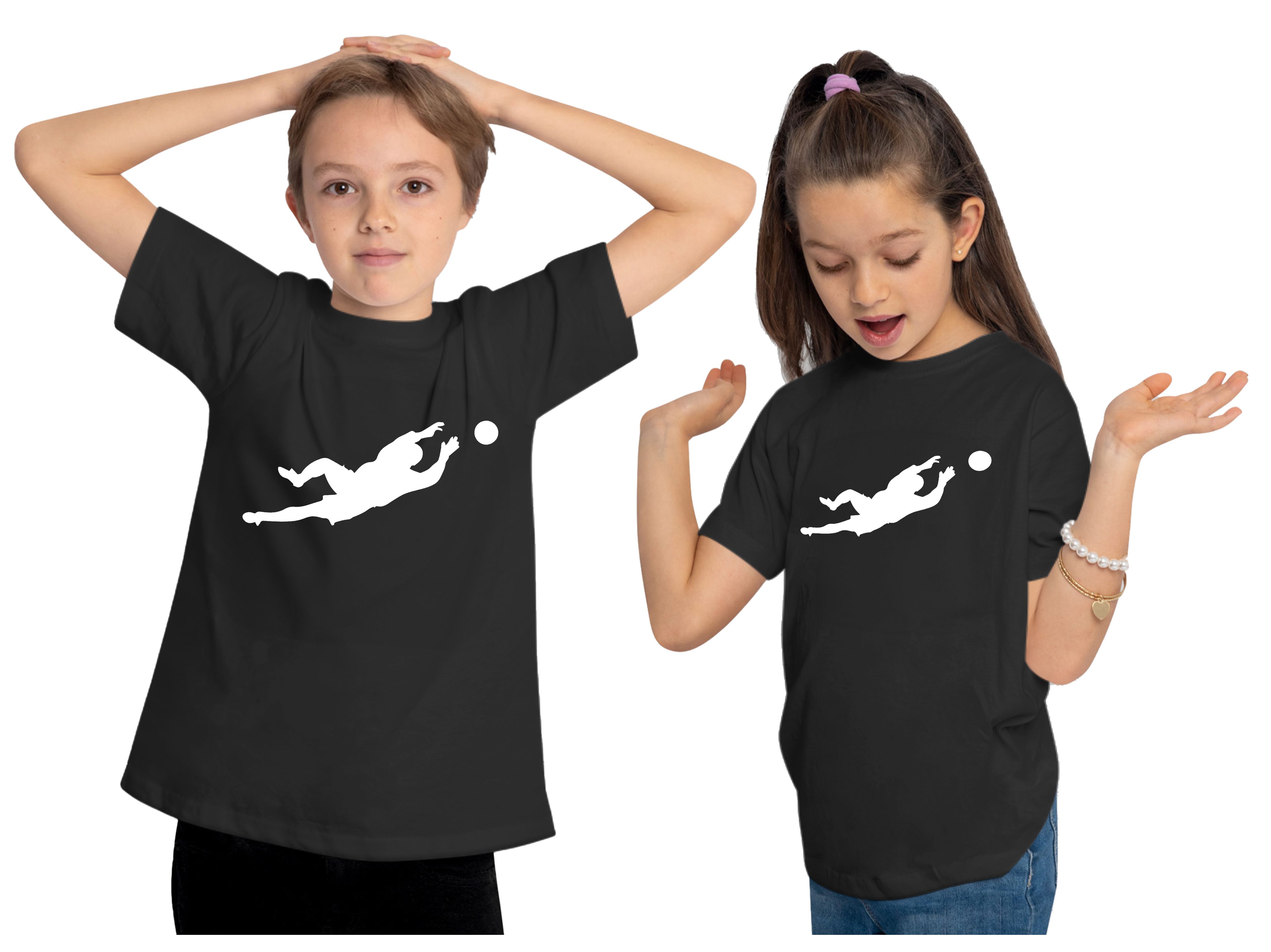 MyDesign24 T-Shirt Kinder Fussball Print Shirt - Torwart Silhouette Bedrucktes Fussball T-Shirt kurzarm i464