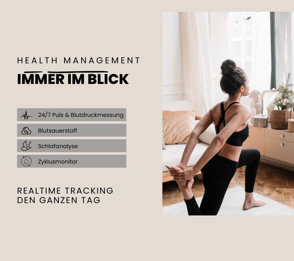 XCOAST SIONA 2 - ultraflache Damen Smartwatch (4,2 cm/1,3 Zoll, iOSAndroid) Kaminrot, Fitness Tracker, AMOLED, 1-tlg., 7 Tage Akku, Blutdruck, Wasserdicht, Puls, Blutdruck, AMOLED Display