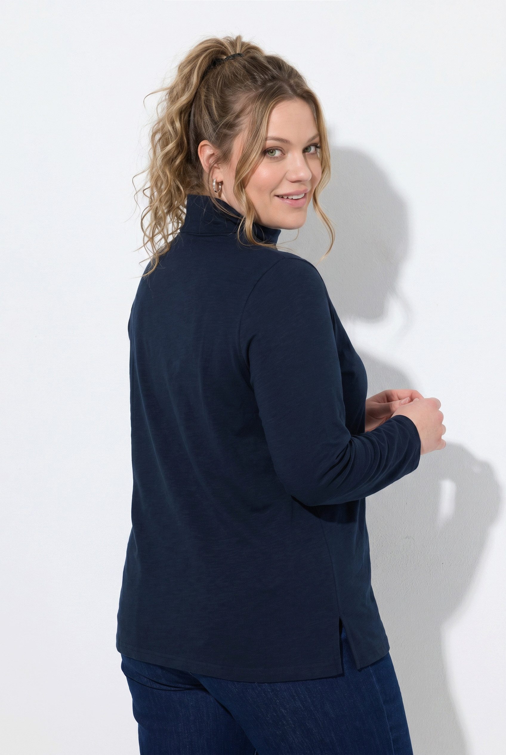 Ulla Popken T-Shirt Shirt Rollkragen Slim Langarm Biobaumwolle – Bild 4 von 5