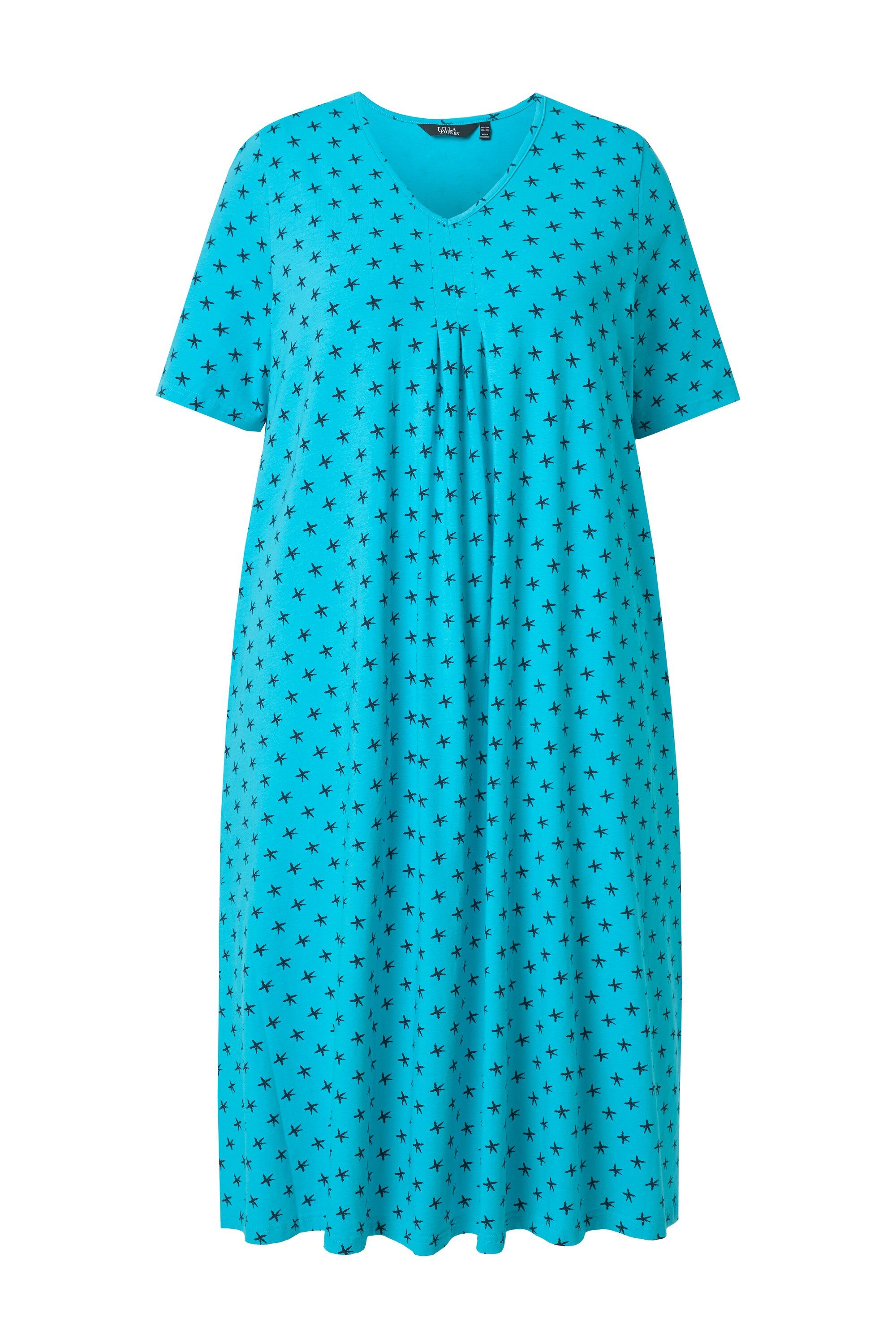 Ulla Popken Jerseykleid Midikleid Sterne V-Ausschnitt Halbarm Taschen
