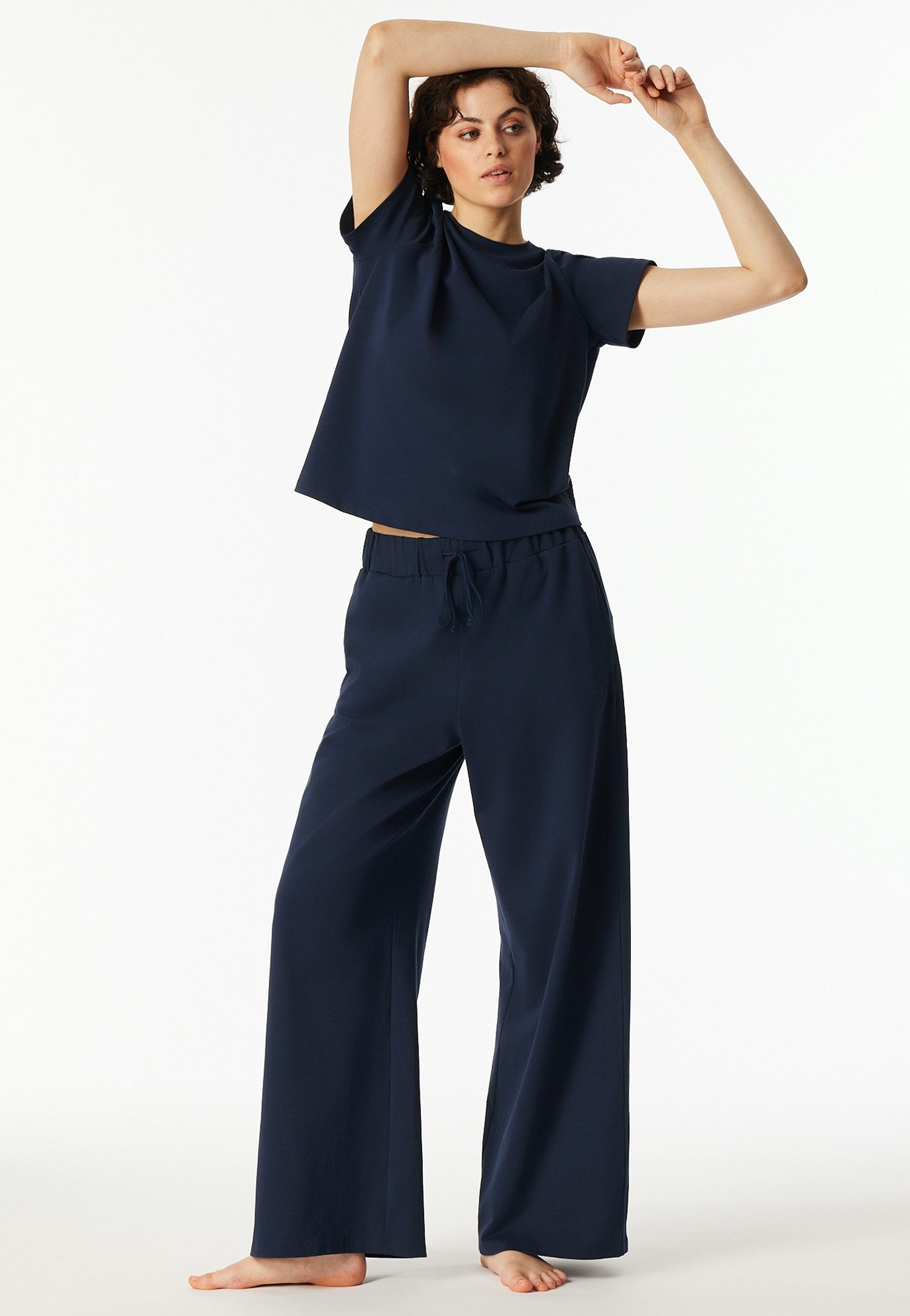 Schiesser Loungehose Schiesser 150 Years seitliche Taschen, weites Bein, Baumwolle, Bindekordel