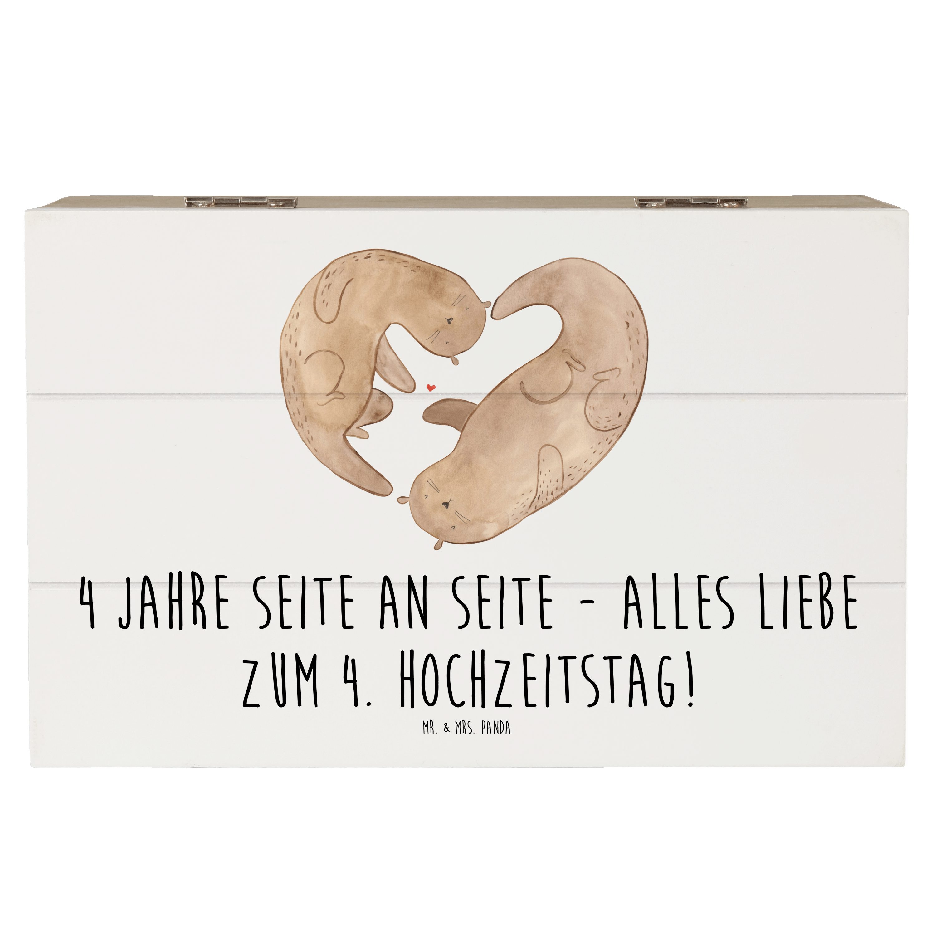 Dekokiste 19 x 12 cm 4. Hochzeitstag Seidenhochzeit - Weiß - Geschenk, Liebesju