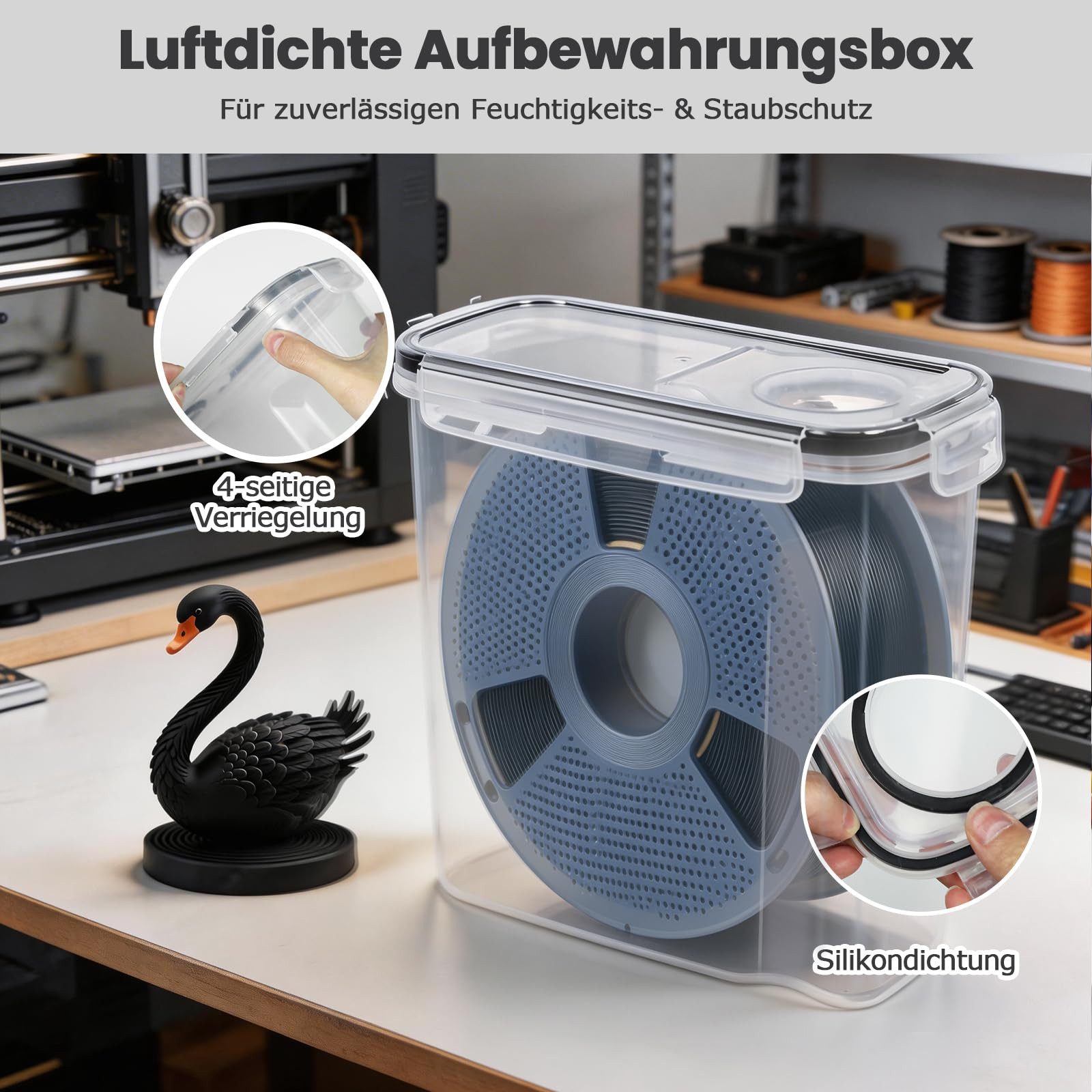 SURFOU Filament 3D Drucker Zubehör Filament Aufbewahrungsbox 4 Pack Filament Box