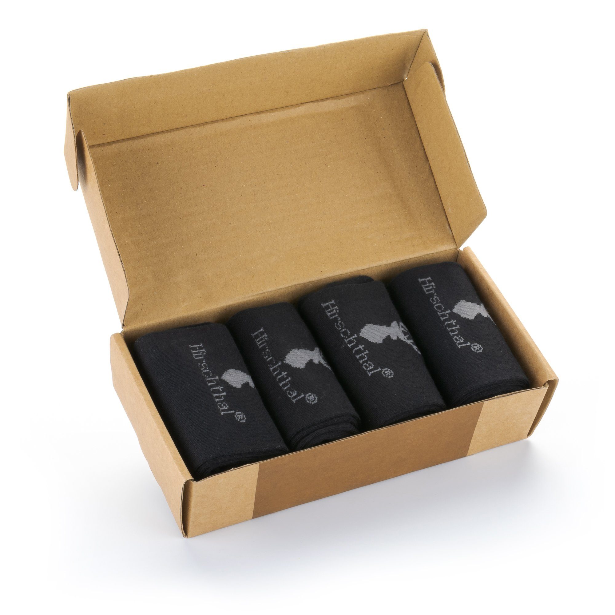Hirschthal Businesssocken 4, 8, 12 Paar Herren Business Socken Freizeitsocken Basicsocken (Box, 4-Paar) mit klassischem eingestricktem Logoschriftzug