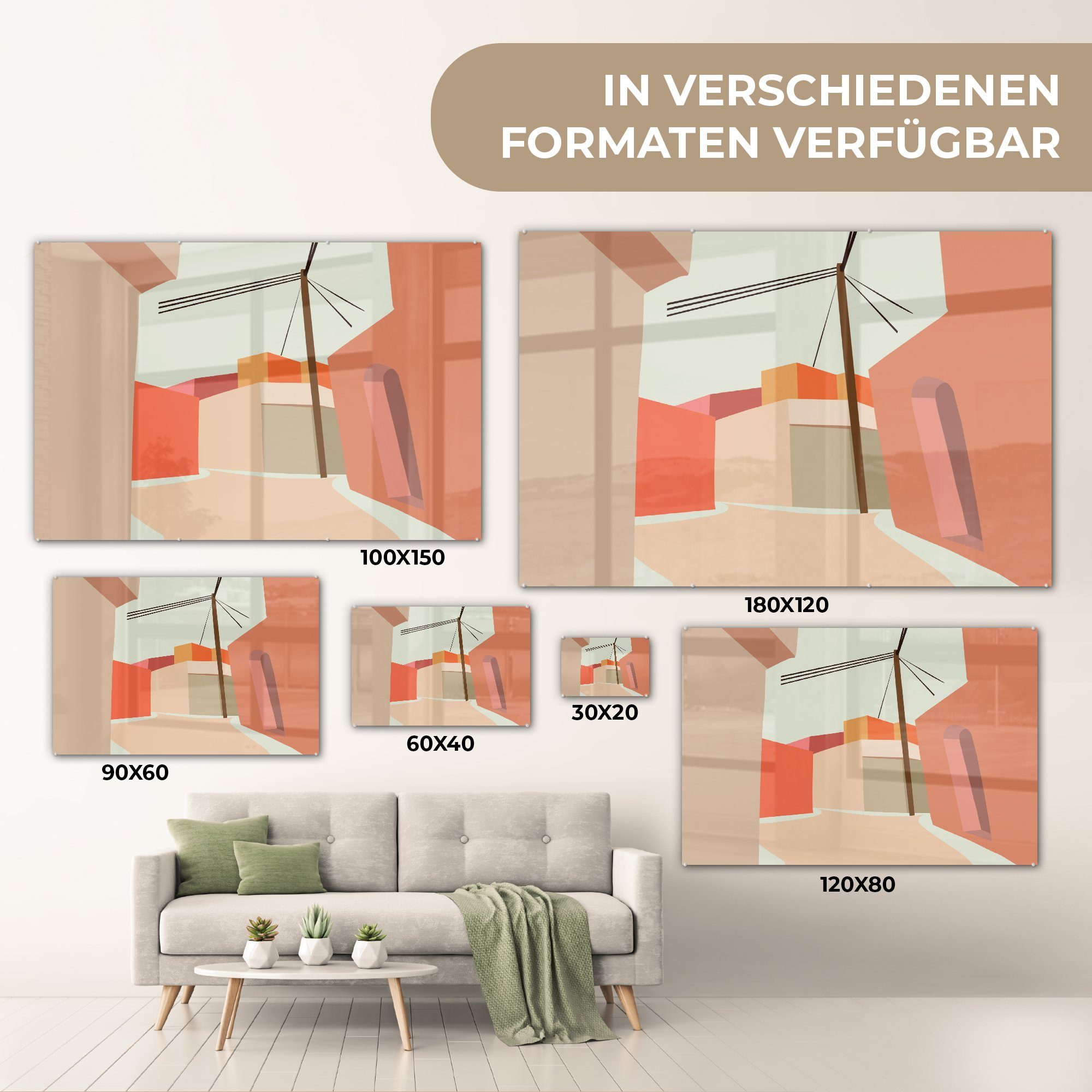 Wohnzimmer Stromkabel Haus MuchoWow - (1 St), Acrylglasbilder & - Sommer - Acrylglasbild Pastell, Schlafzimmer