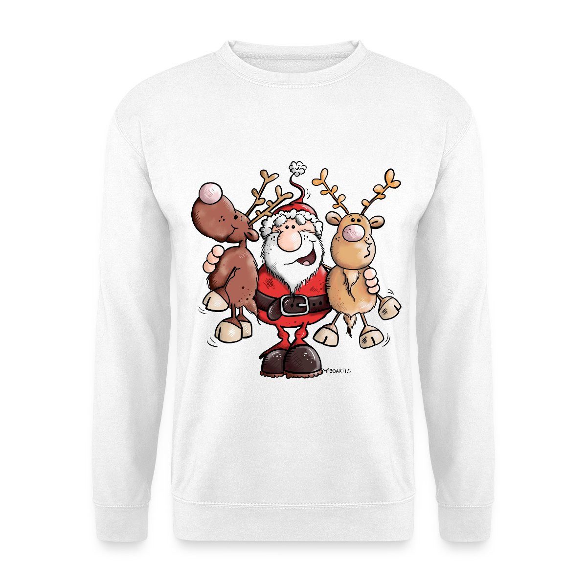 Spreadshirt Sweatshirt Fröhlicher Weihnachtsmann Mit Rentieren Cartoon Stil günstig online kaufen