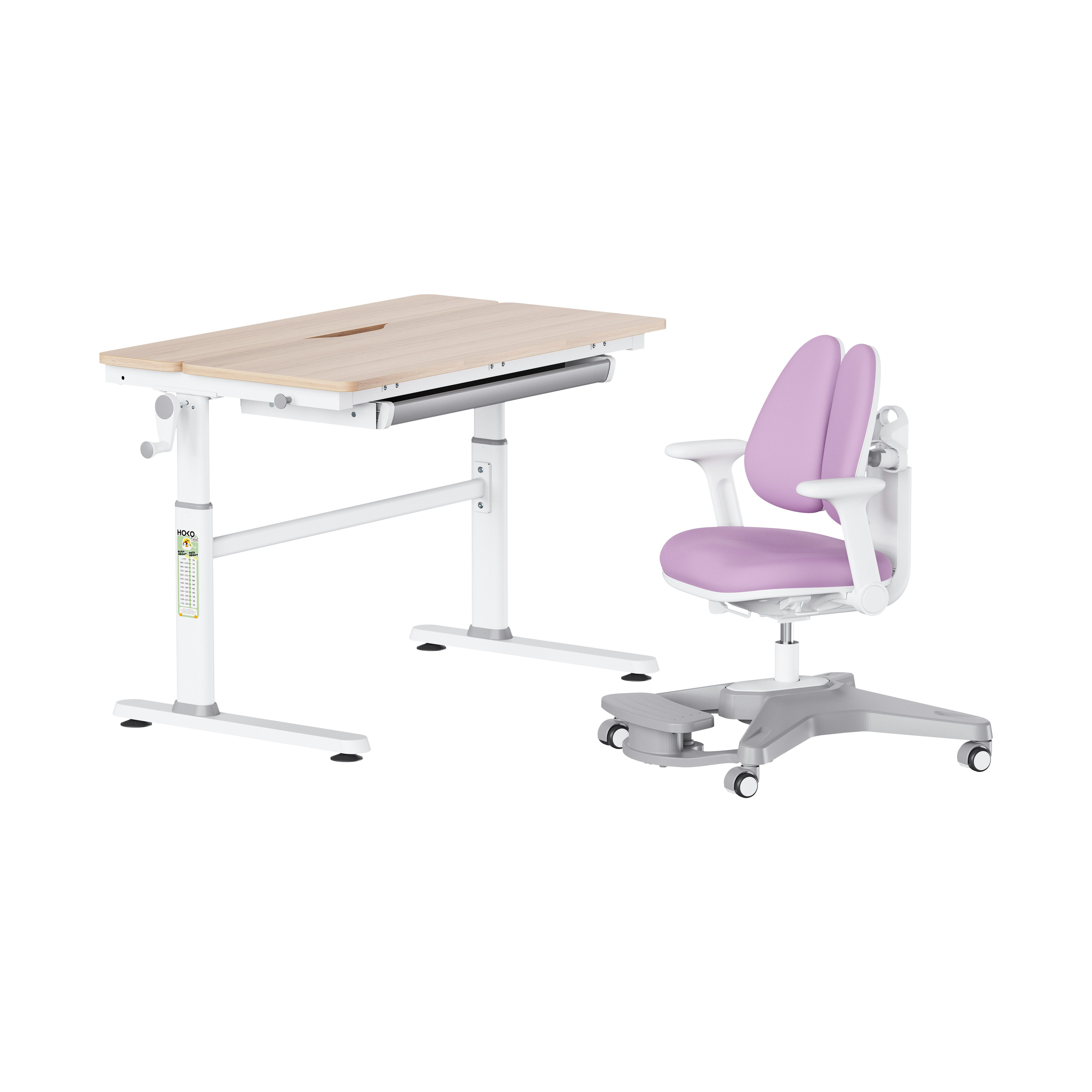 HOKO Kinderschreibtisch Ergo Jugend Schreibtisch höhenverstellbar 54-76 cm, 100x60 cm (ergonomischer Computertisch mit neigbarer Tischplatte (0-50) & Schublade, stabil & belastbar bis 100 kg, Weiß, Holzfarben)