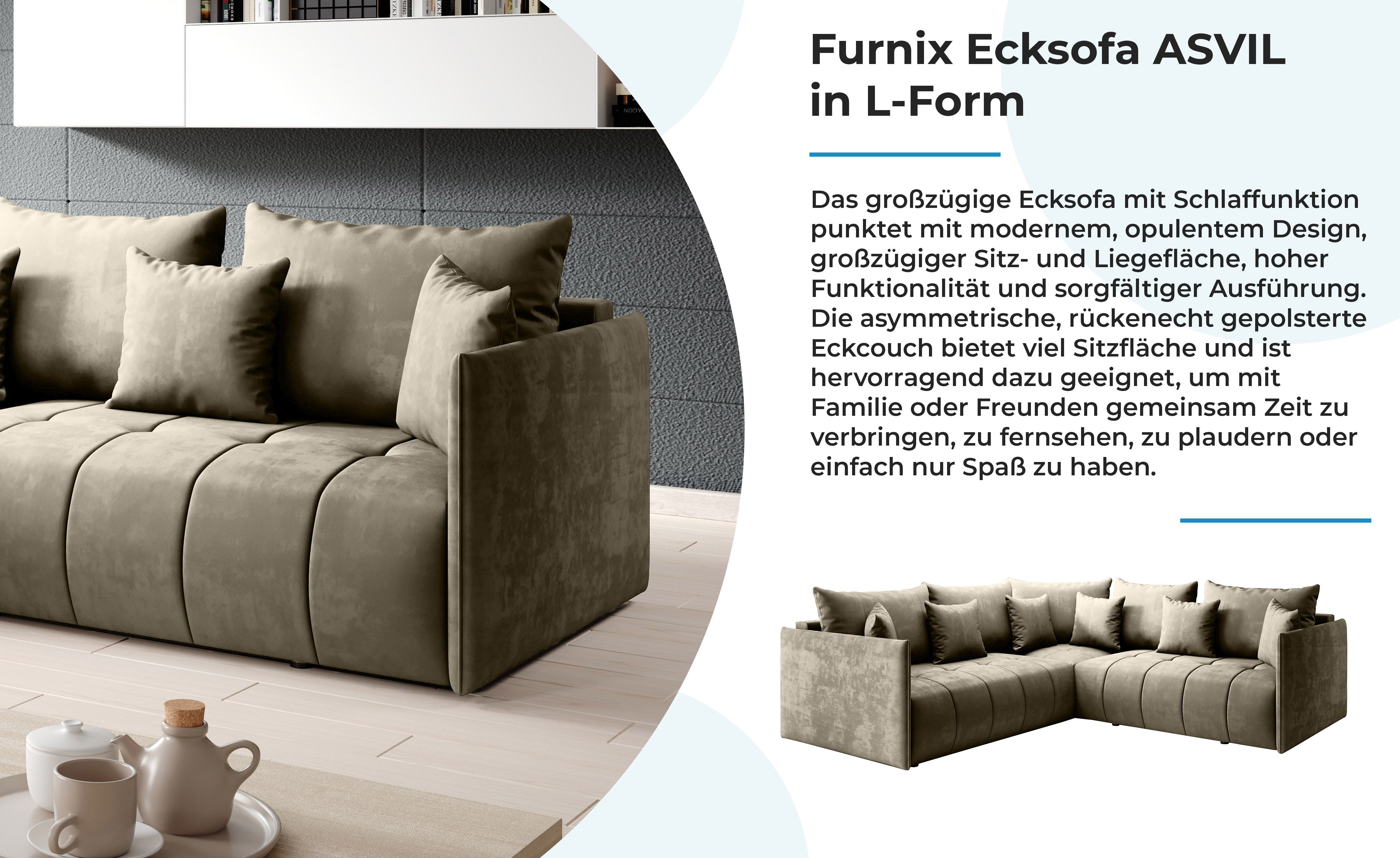 Furnix Ecksofa Polstercouch 231 Beige Bettkasten Kissen, cm, x 83 hochwertig, made 231 Europe und EN01 Schlafsofa L-Form in x in