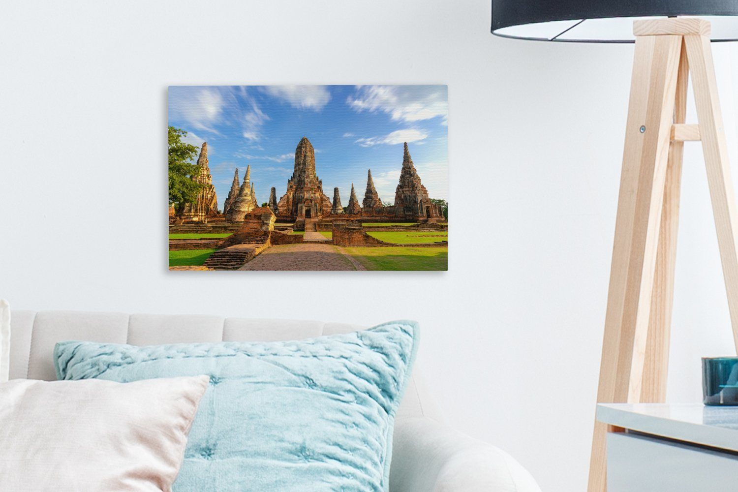 Leinwandbilder, in Ayutthaya, St), Aufhängefertig, Schöne des Frontansicht 30x20 Leinwandbild Wanddeko, OneMillionCanvasses® cm Tempels Wandbild (1