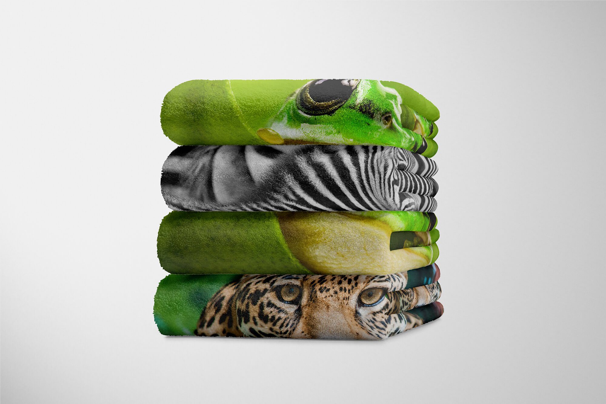 Kuscheldecke Handtücher Tiermotiv Strandhandtuch Sinus Art (1-St), mit Saunatuch Handtuch Grün, Handtuch Baumwolle-Polyester-Mix Frosch