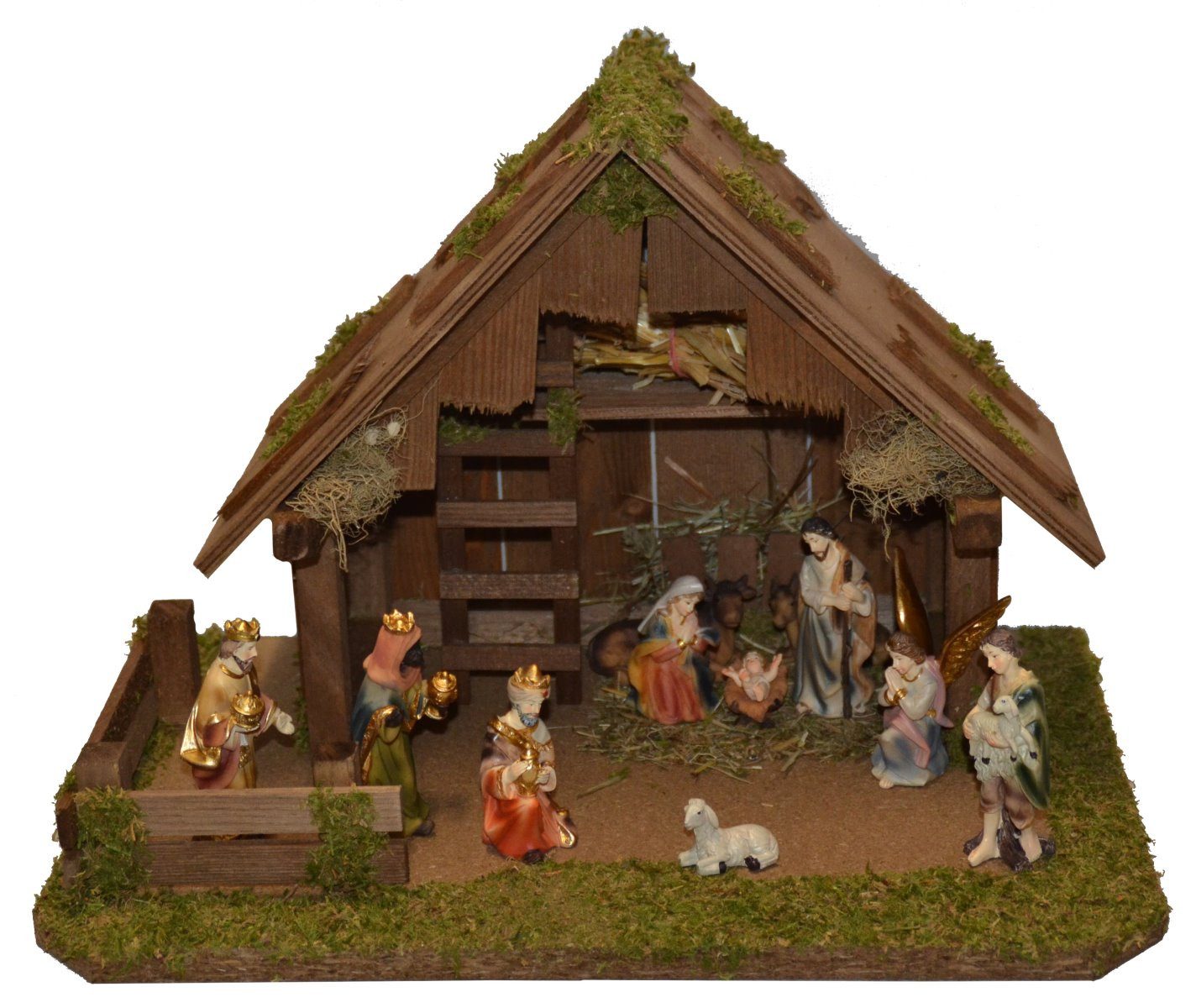 Alfred Kolbe Krippe Krippenstall, mit 9 cm Poly-Figuren 11tlg.