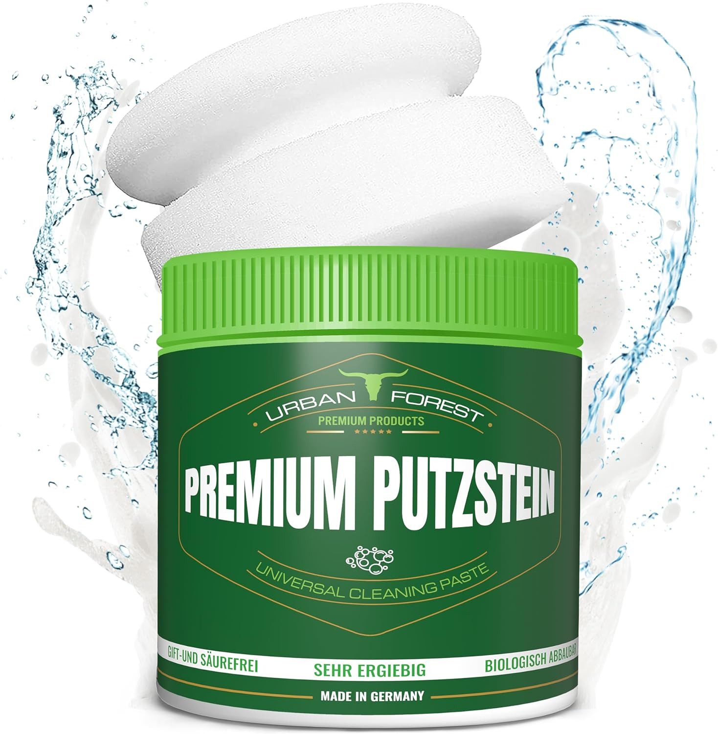 URBAN FOREST Premium Putzstein intensiv Universalreiniger 900g + Schwamm Made in DE Putzstein (2-St. Putzstein + Schwamm)