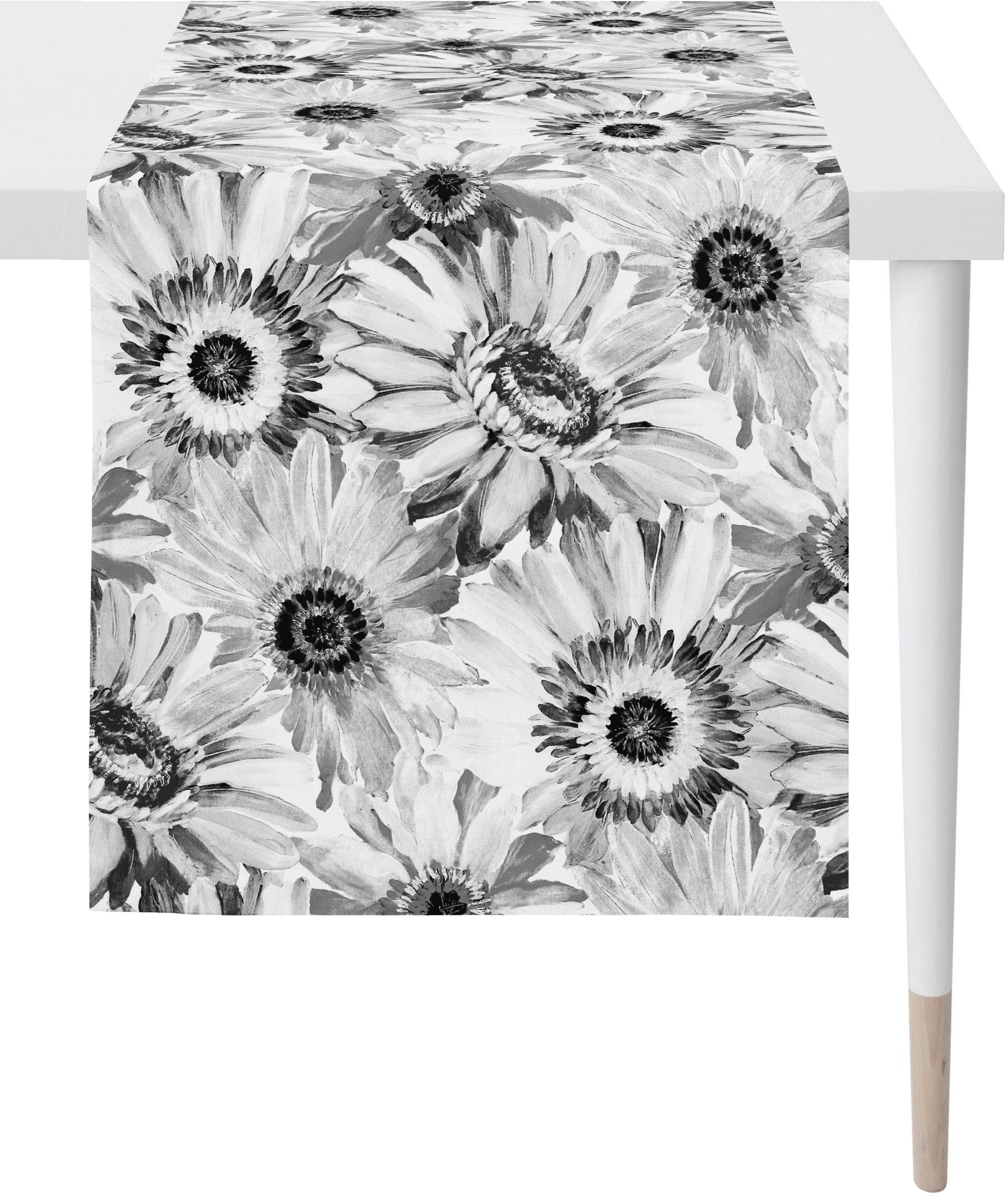 APELT Tischläufer 1700 Summergarden, Sommerdeko, Sommer (1-tlg), Digitaldruck grau/weiß/schwarz