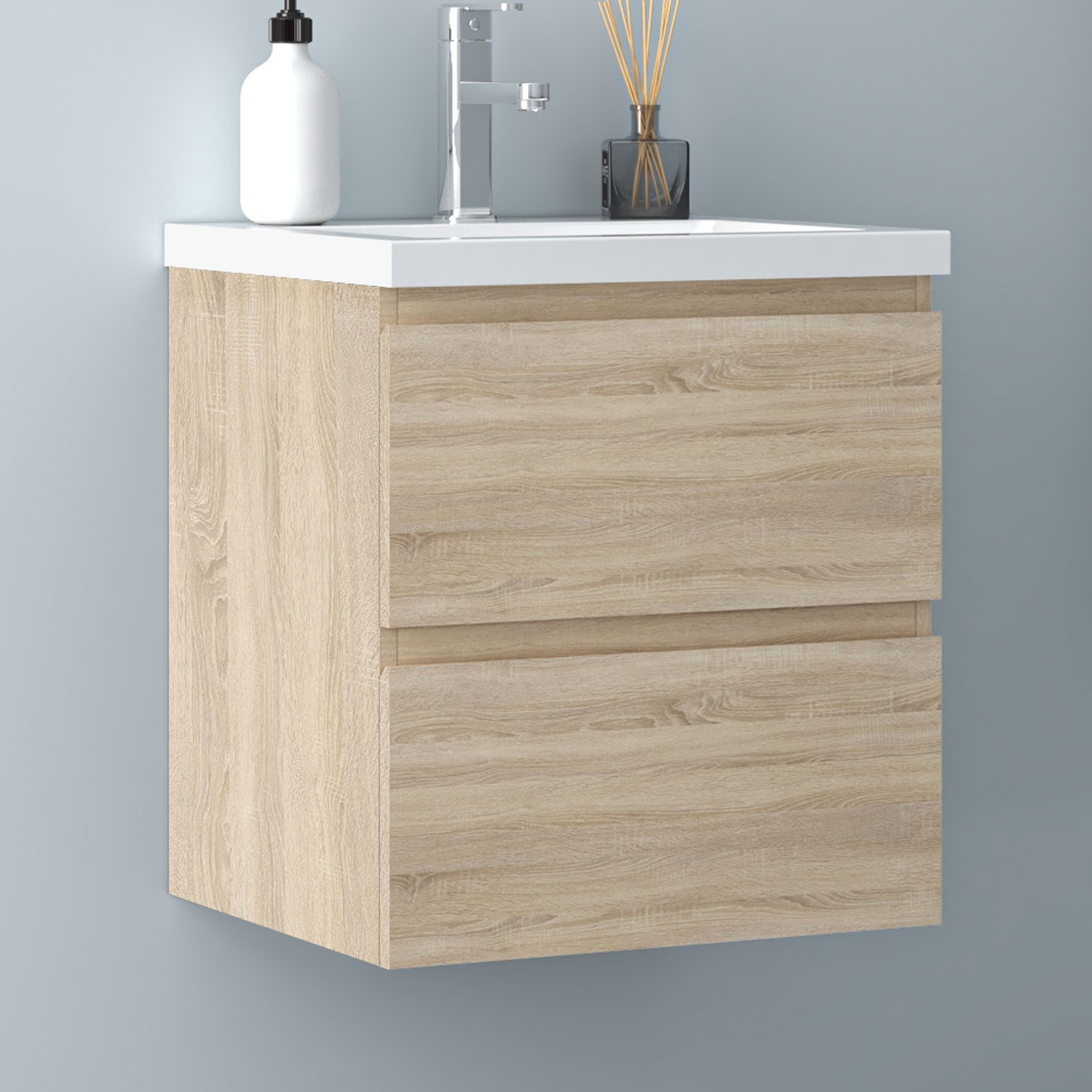 Aica Sanitär Waschtisch Mineralguss Waschbecken mit Unterschrank Badmöbel Set Hängeschrank