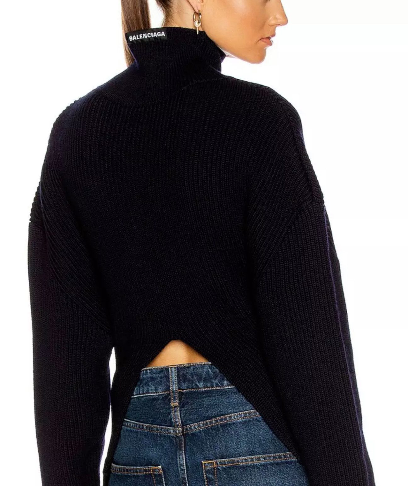 Balenciaga Strickpullover Oversized Pullover Wolle mit Rollkragen V-Rückenausschnitt Navy M Fashion-Look von Demna Gvasalia für Sammler & Streetwear-Fans