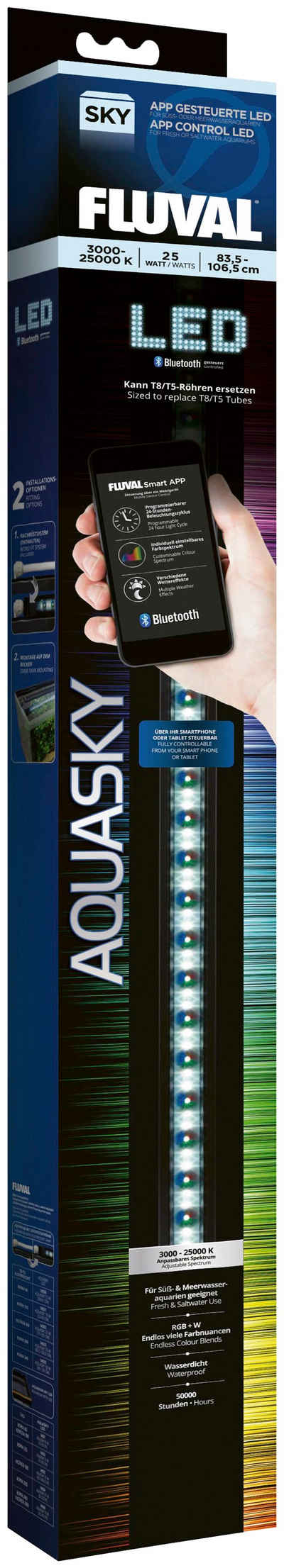 FLUVAL LED Aquariumleuchte FL AquaSky LED 2.0, Bluetooth, Farbsteuerung, LED fest integriert, 83-106,5 cm, 25 W