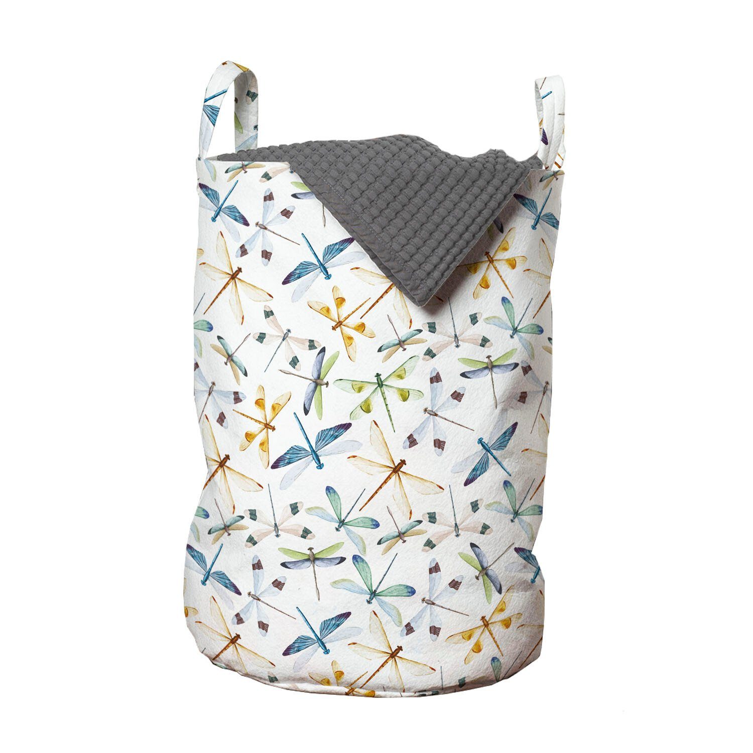 Abakuhaus Wäschesäckchen Wäschekorb mit Griffen Kordelzugverschluss für Waschsalons, Bunt Minimalist Libellen