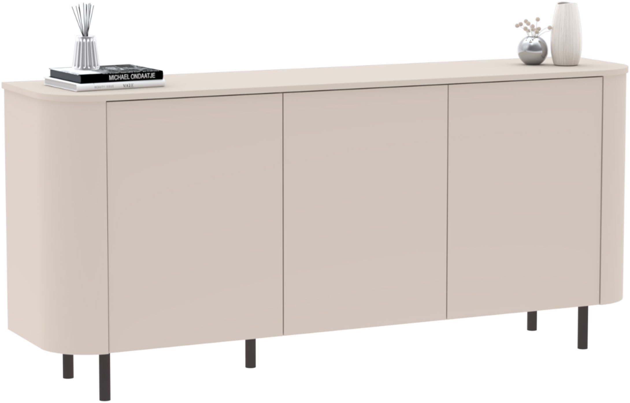 OTTO home Sideboard Lido, 181 cm breit, 3 Türen, Anrichte, Kommode, Stauraumschrank, Formgebogenes MDF, Stirnseiten mit Rundung, Push-to-open, Metallfüße
