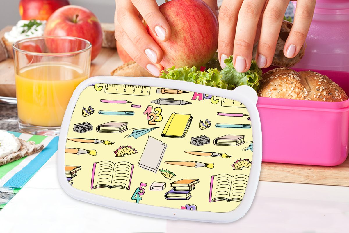 MuchoWow Lunchbox Schule Brotbox Muster Erwachsene, Brotdose (2-tlg), rosa Kunststoff, Mädchen, für Kunststoff - Bleistift, - Snackbox, Kinder