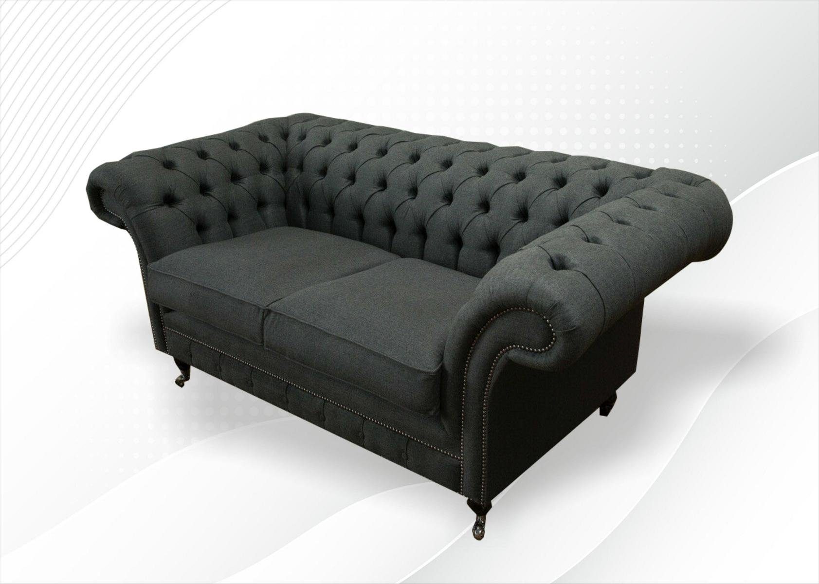 JVmoebel Chesterfield-Sofa, Schwarz Sitzer Textil Couch Wohnzimmer Design Sofa 2 Chesterfield