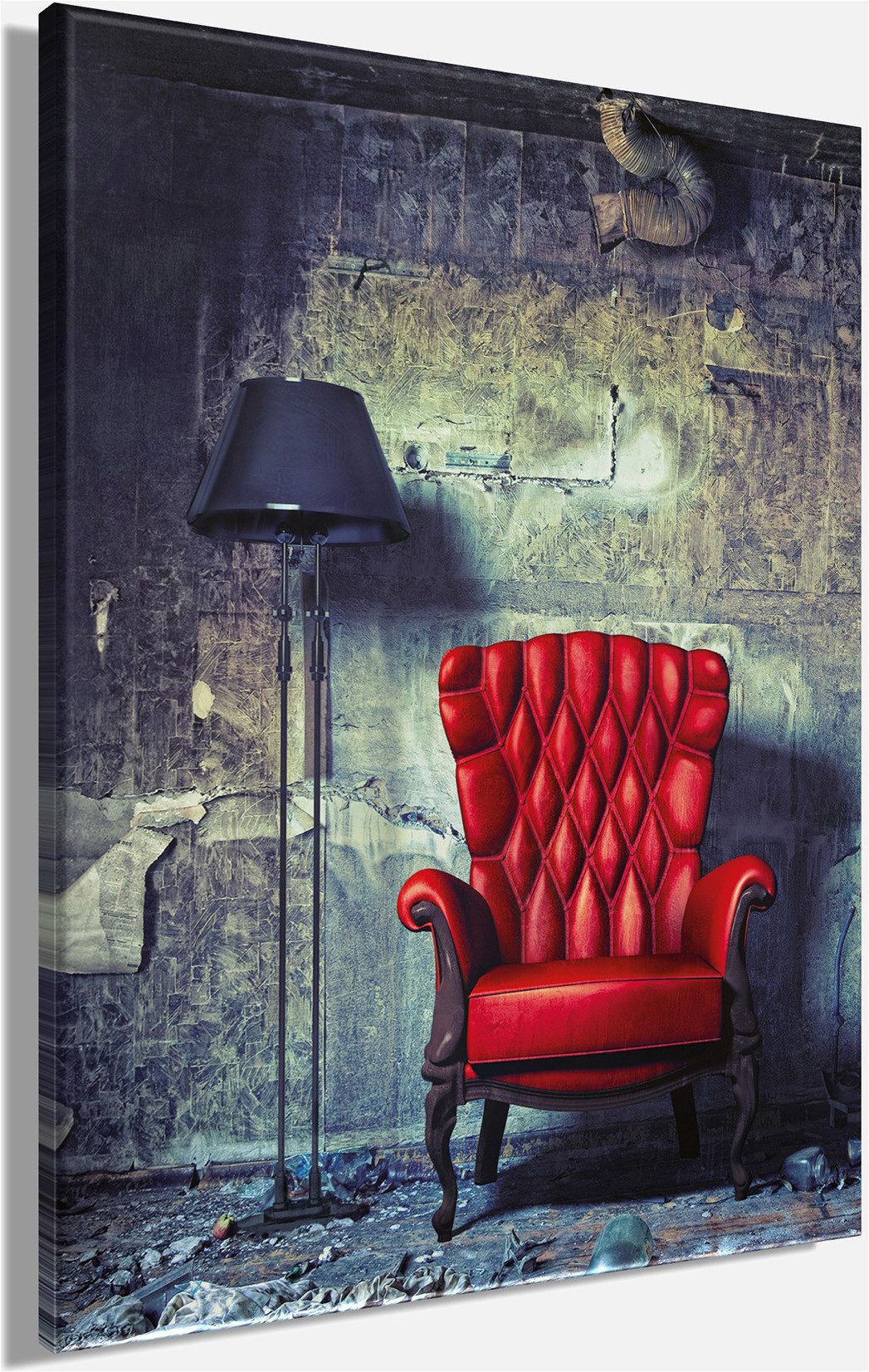 Bönninghoff Leinwandbild Wandbild ROTER SESSEL 46x61 cm – Leinwandbild Keilrahmen Deko modern, Innenarchitektur, Vintage (1 St), auf Keilrahmen gespannt – Bild 3 von 5