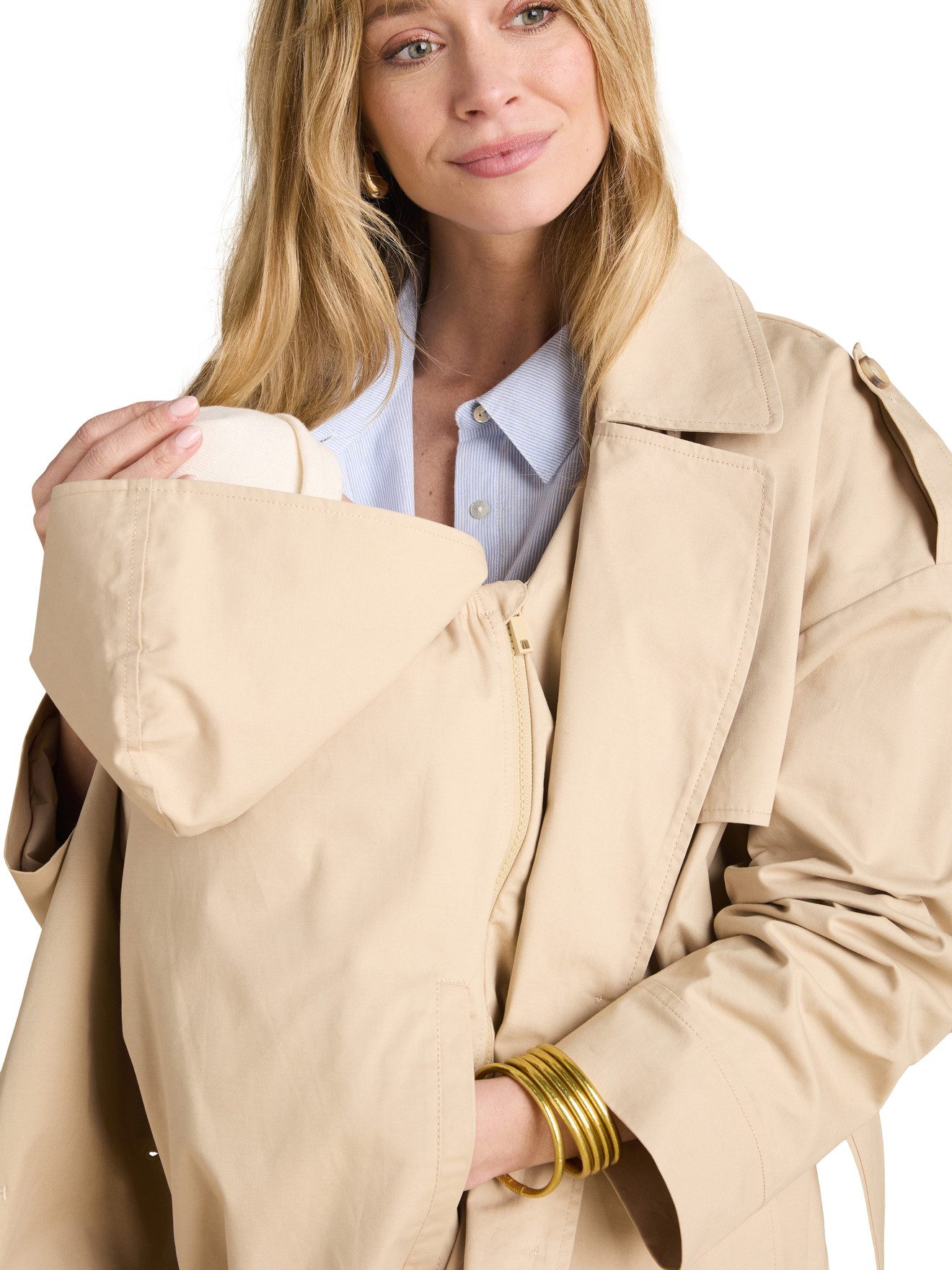 Envie de Fraise Umstandsjacke Trage-Trenchcoat mit Recycling-Polyester lange Ärmel, Bindegürtel, Knöpfe in Hornoptik