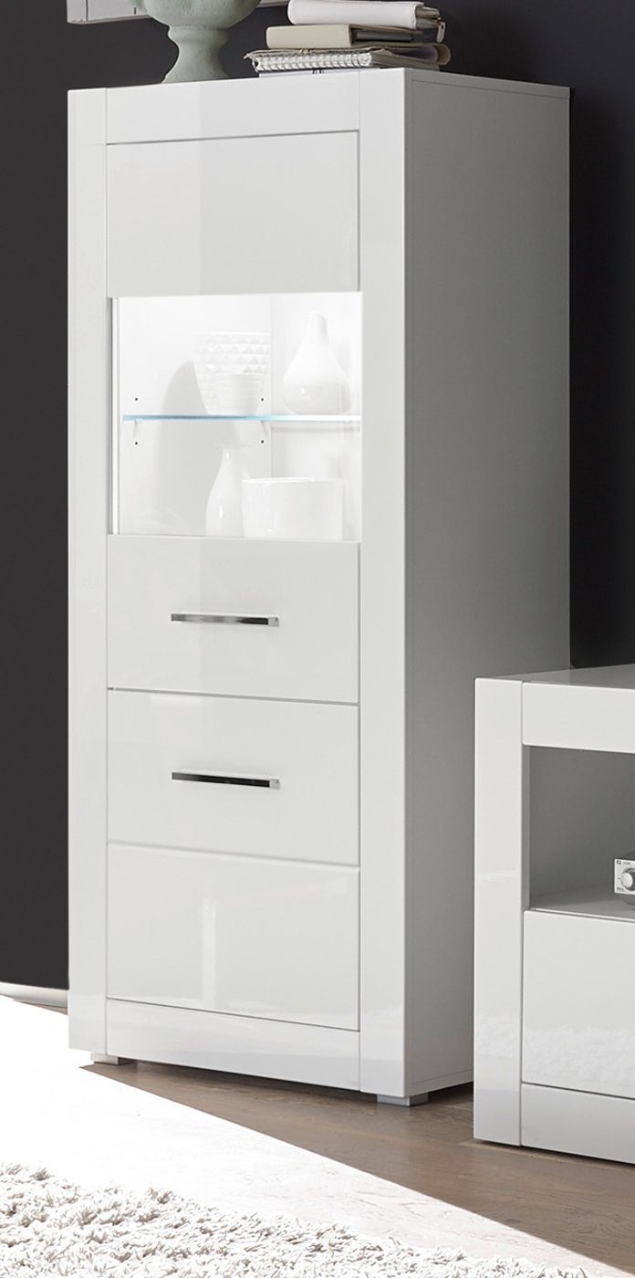 Furn.Design Midischrank Carrara (Vitrine halbhoch, 2-türig, 65 x 142 cm) in weiß Hochglanz