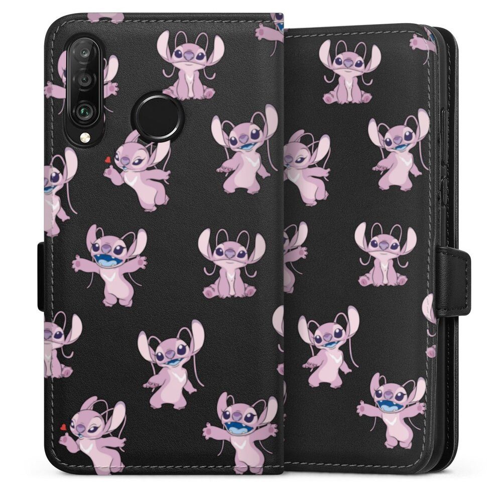 DeinDesign Handyhülle Lilo & Stitch Engel Disney Angel Faces Pattern Transparent, Huawei P30 Lite Premium Hülle Handy Flip Case Wallet Cover