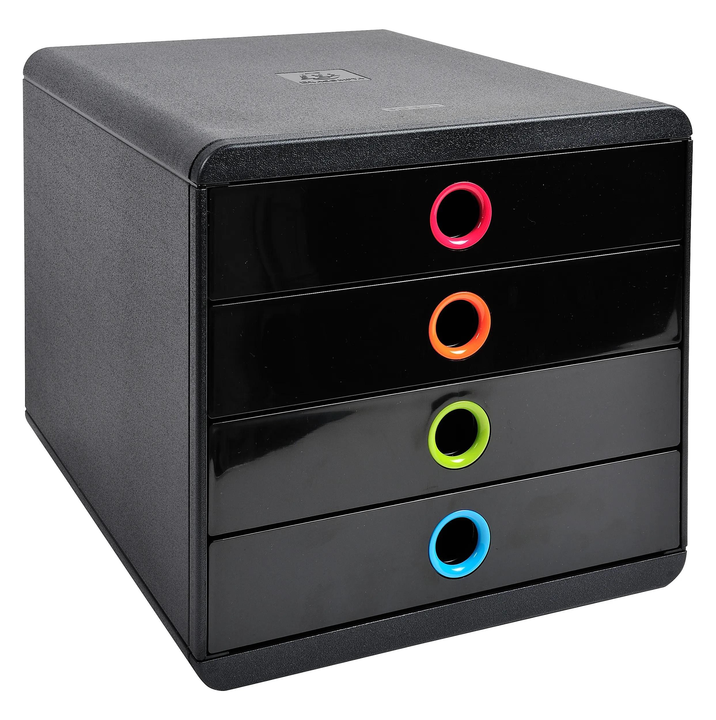 EXACOMPTA Schubladenbox Schubladenbox POP-BOX + 4 geschlossenen Laden Schwarz/Harlekin 314498D, Boxen einzen