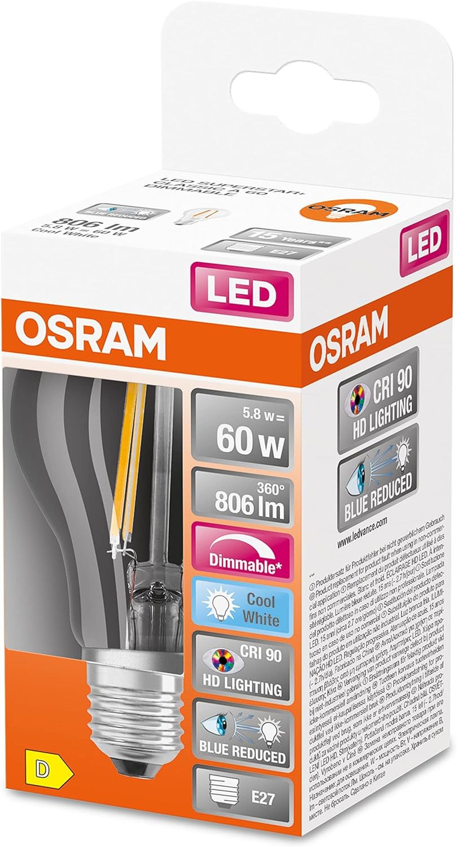 Lampe dimmbar Osram Glühbirne LED E27 LED-Leuchtmittel Osram kaltweiß